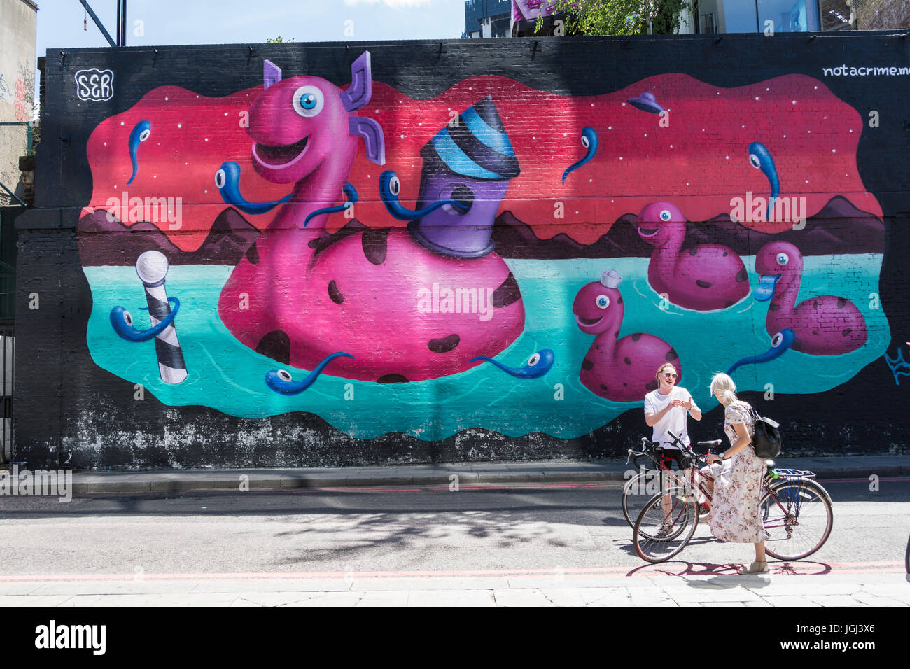 SER Straßenkunst in Shoreditch, London, UK Stockfoto