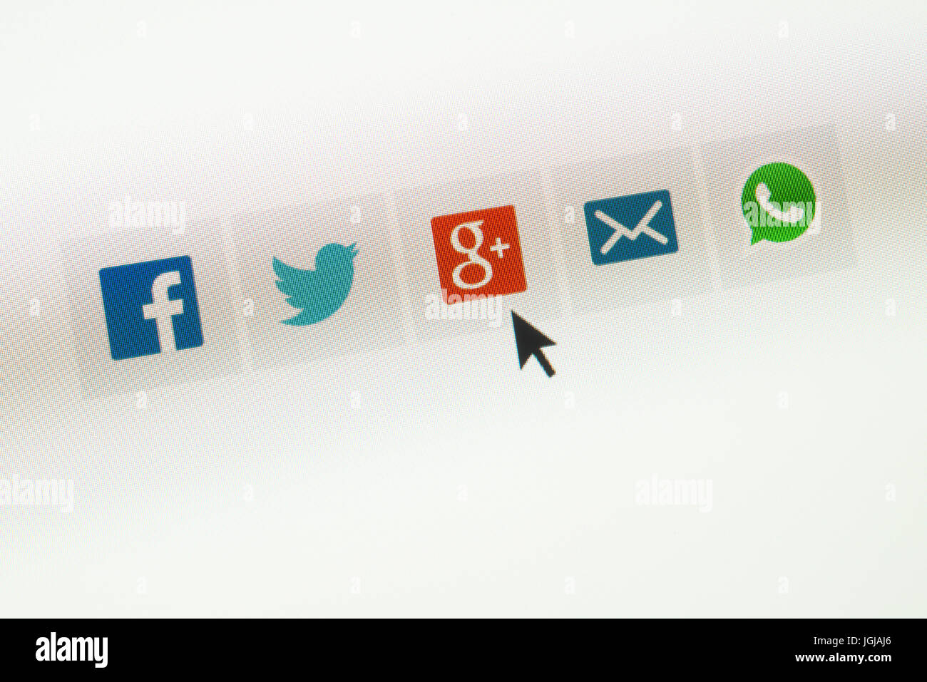Social Media App Schaltflächen auf dem Bildschirm Stockfoto