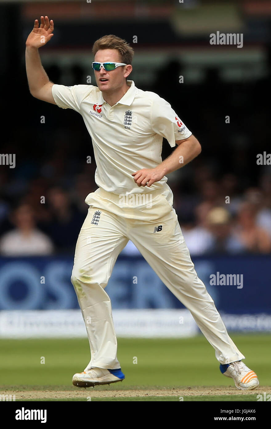 Liam Dawson aus England am zweiten Tag des ersten Investec Test-Spiels in Lord's, London. DRÜCKEN SIE VERBANDSFOTO. Bilddatum: Freitag, 7. Juli 2017. Siehe PA Geschichte CRICKET England. Bildnachweis sollte lauten: Nigel French/PA Wire. Stockfoto