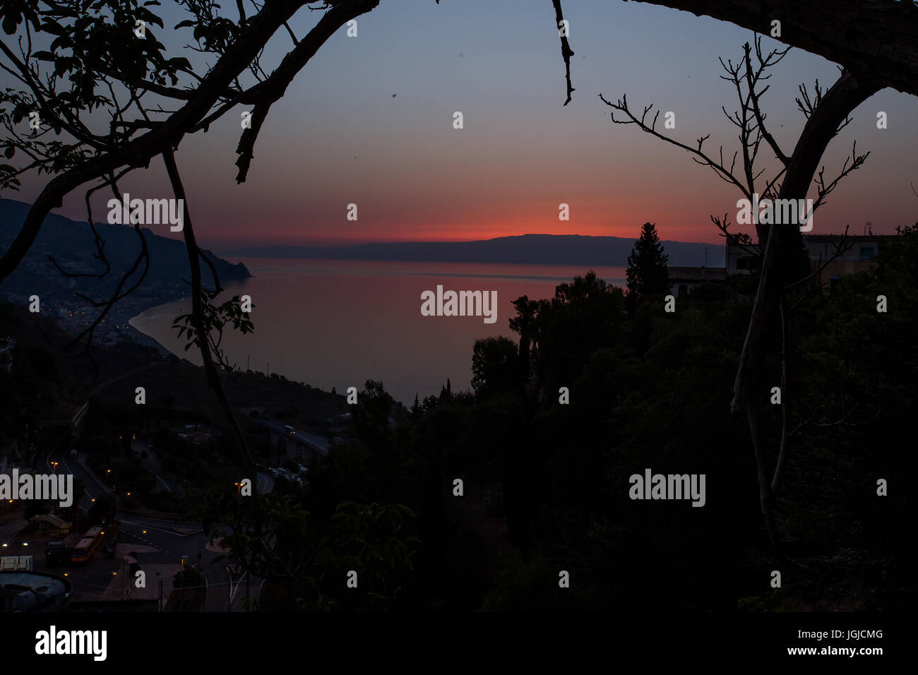 Sunrise Taormina Sizilien Stockfoto