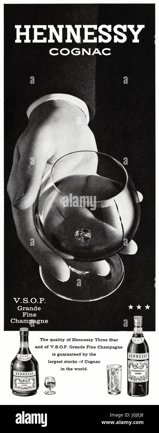 1960er Jahren Anzeige Werbung Hennessy Cognac im Magazin vom 5. Dezember 1960 Stockfoto
