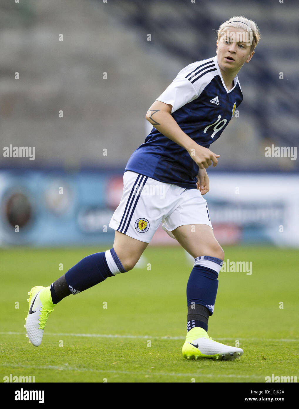 Lana Clelland der schottischen Frauen beim Spiel der Internationalen Herausforderung im stark's Park, Kirkcaldy. DRÜCKEN SIE VERBANDSFOTO. Bilddatum: Freitag, 7. Juli 2017. Siehe PA Geschichte Fußball Schottland Frauen. Bildnachweis sollte lauten: Jeff Holmes/PA Wire. EINSCHRÄNKUNGEN: Die Nutzung unterliegt Einschränkungen. Nur für redaktionelle Zwecke. Kommerzielle Nutzung nur mit vorheriger schriftlicher Zustimmung der Scottish FA. Stockfoto