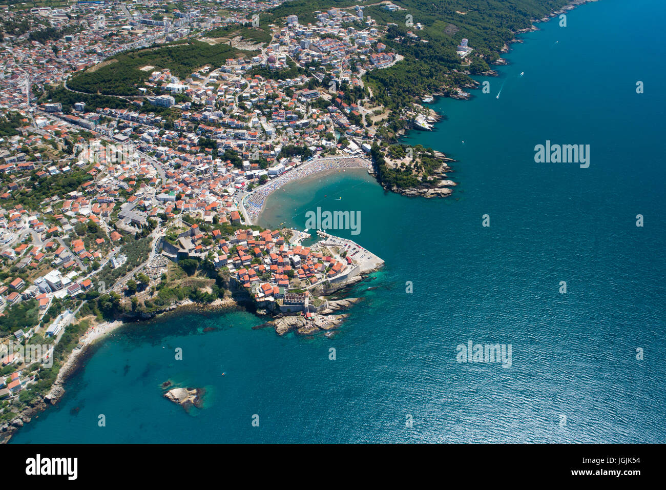 Luftbild von der alten Stadt von Ulcinj Stockfotografie Alamy