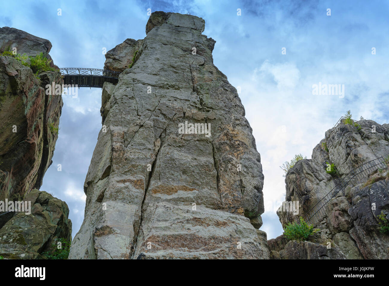 Die Externsteine, markante Sandstein-Felsformation in den Teutoburger Wald, Deutschland, Nordrhein-Westfalen Stockfoto