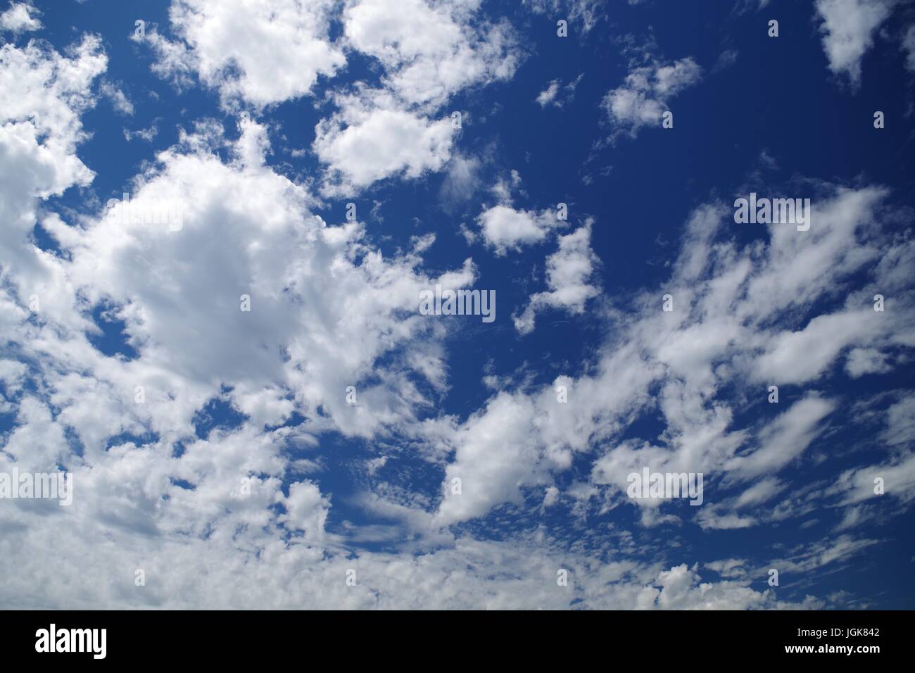 Cumuluswolken Schönwetter an einem sonnigen Sommertag. Dawlish Warren, Devon, UK. Juli 2017. Stockfoto