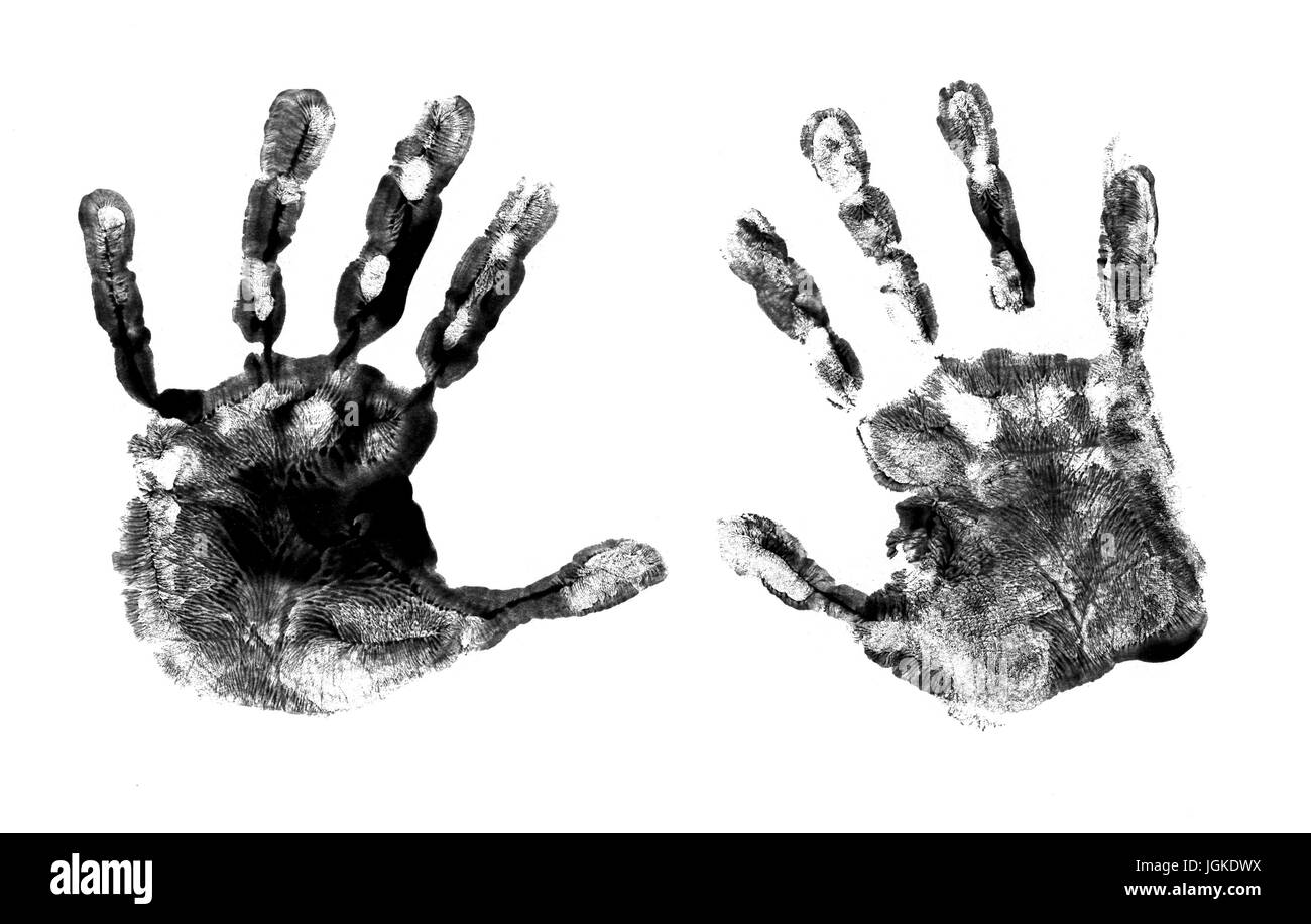 Gruselige Hände Drucken auf weißem Hintergrund Stockfoto
