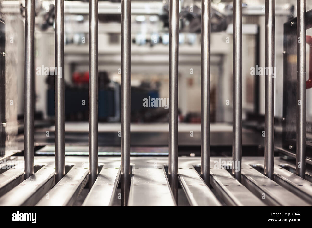 Abstrakte Komposition der Herstellung von industrieller Maschinen für die Verpackung. Stockfoto