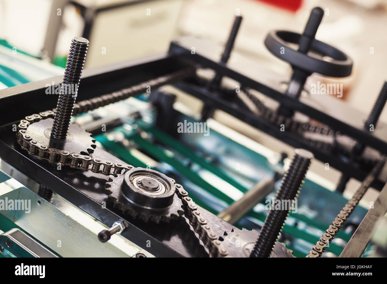 Abstrakte Komposition der Herstellung von industrieller Maschinen für die Verpackung. Stockfoto