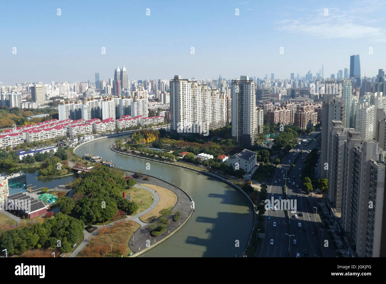 Shanghai Stadt, Wolkenkratzern und den Fluss, China Stockfoto
