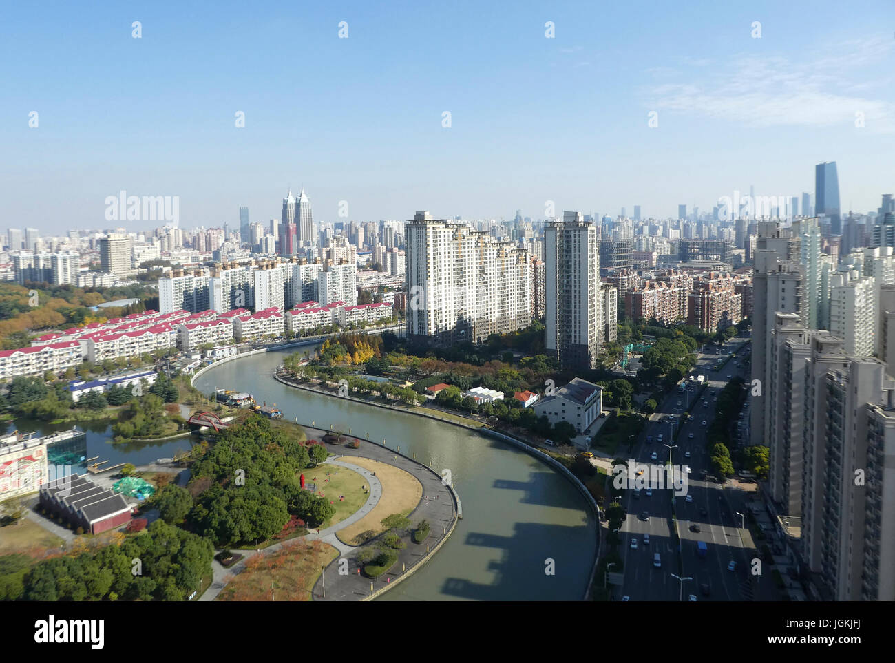 Shanghai Stadt, Wolkenkratzern und den Fluss, China Stockfoto