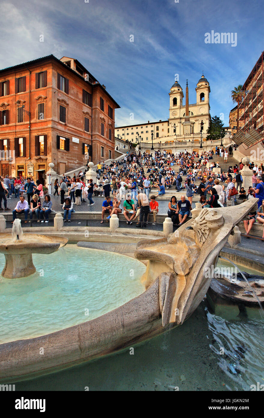 Piazza di Spagna, Fontana della Barcaccia und die spanische Treppe, Rom, Italien Stockfoto