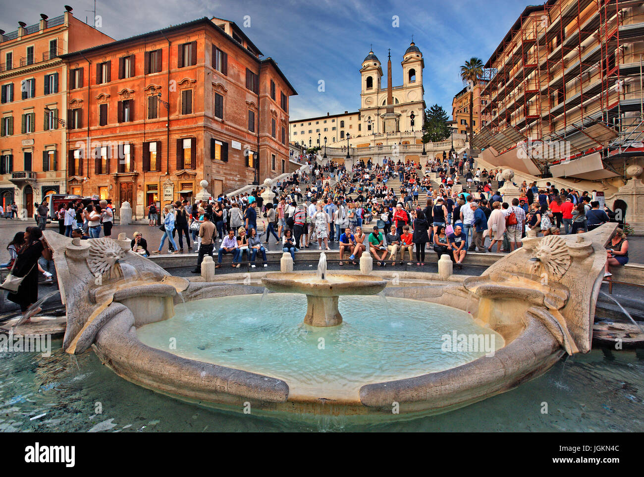 Piazza di Spagna, Fontana della barcaccia und die Spanische Treppe, Rom, Italien Stockfoto
