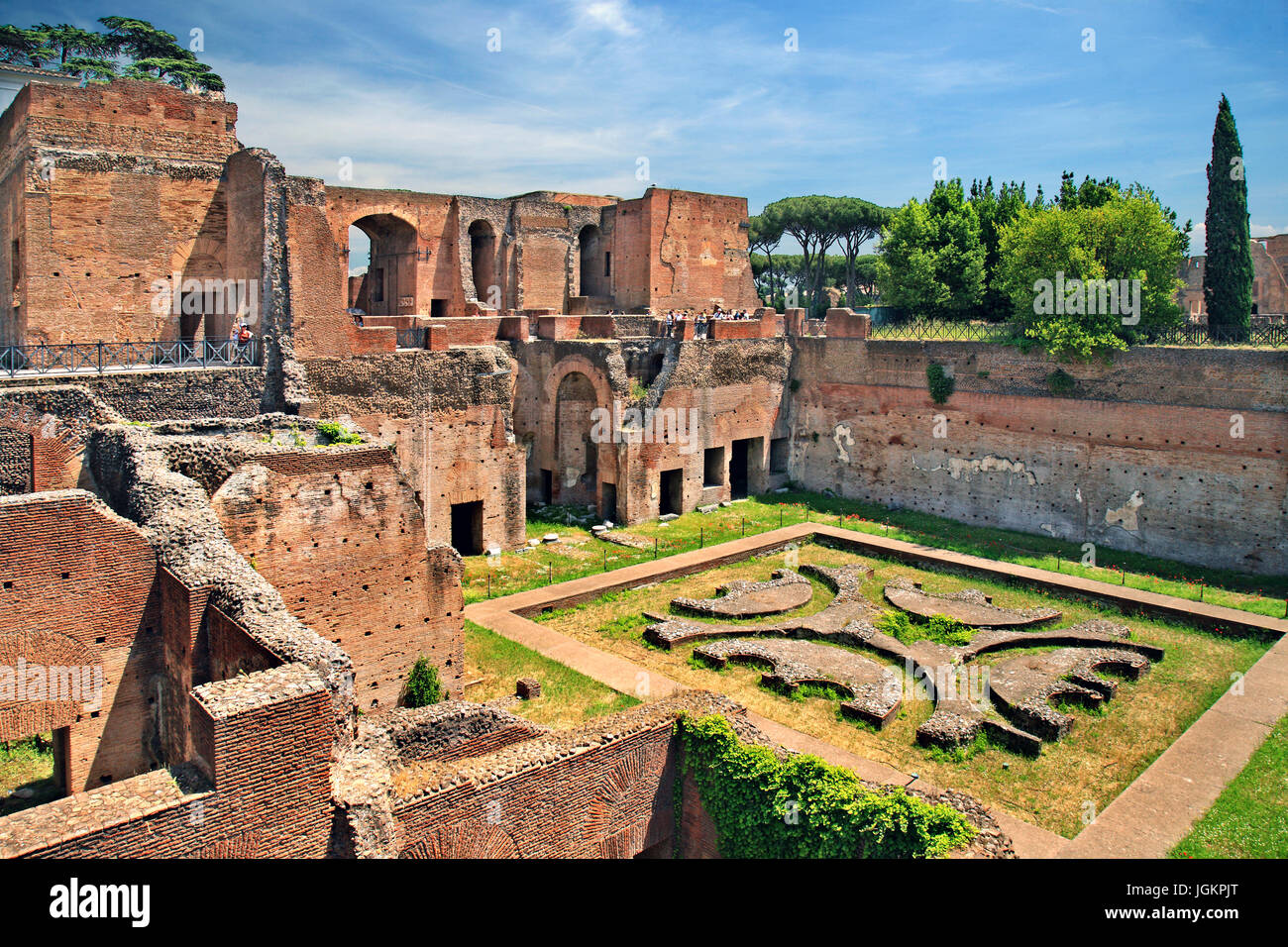 Die Domus Augustana (der heutige Name für den sogenannten nationalen Flügel des alten römischen Palast des Domitian) auf dem Palatin, Rom, Italien Stockfoto