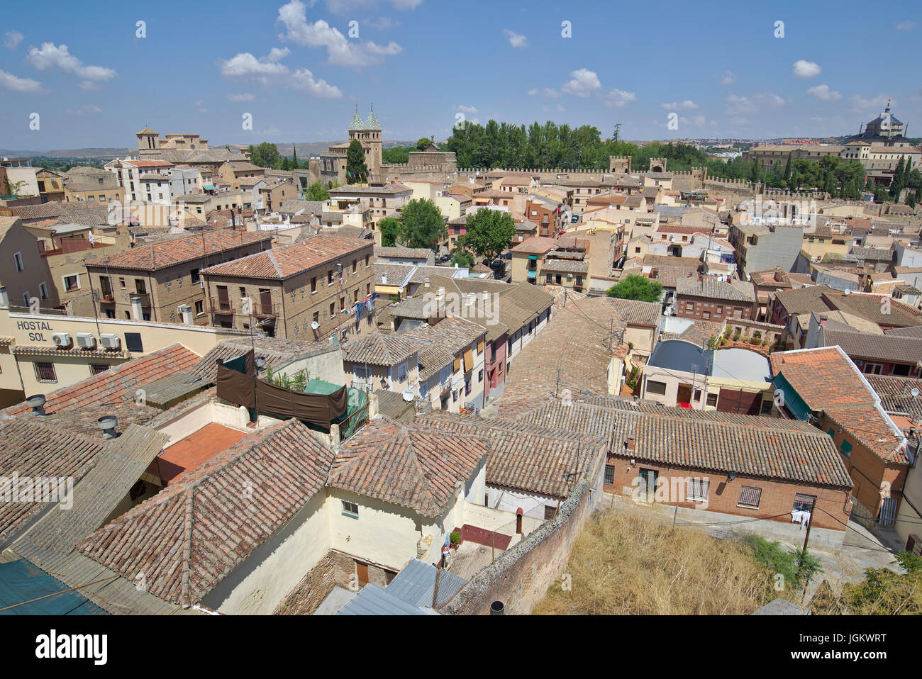 Luftaufnahme des Viertels "Salto del Caballo". Aufnahme in Toledo, Juli 2017 Stockfoto