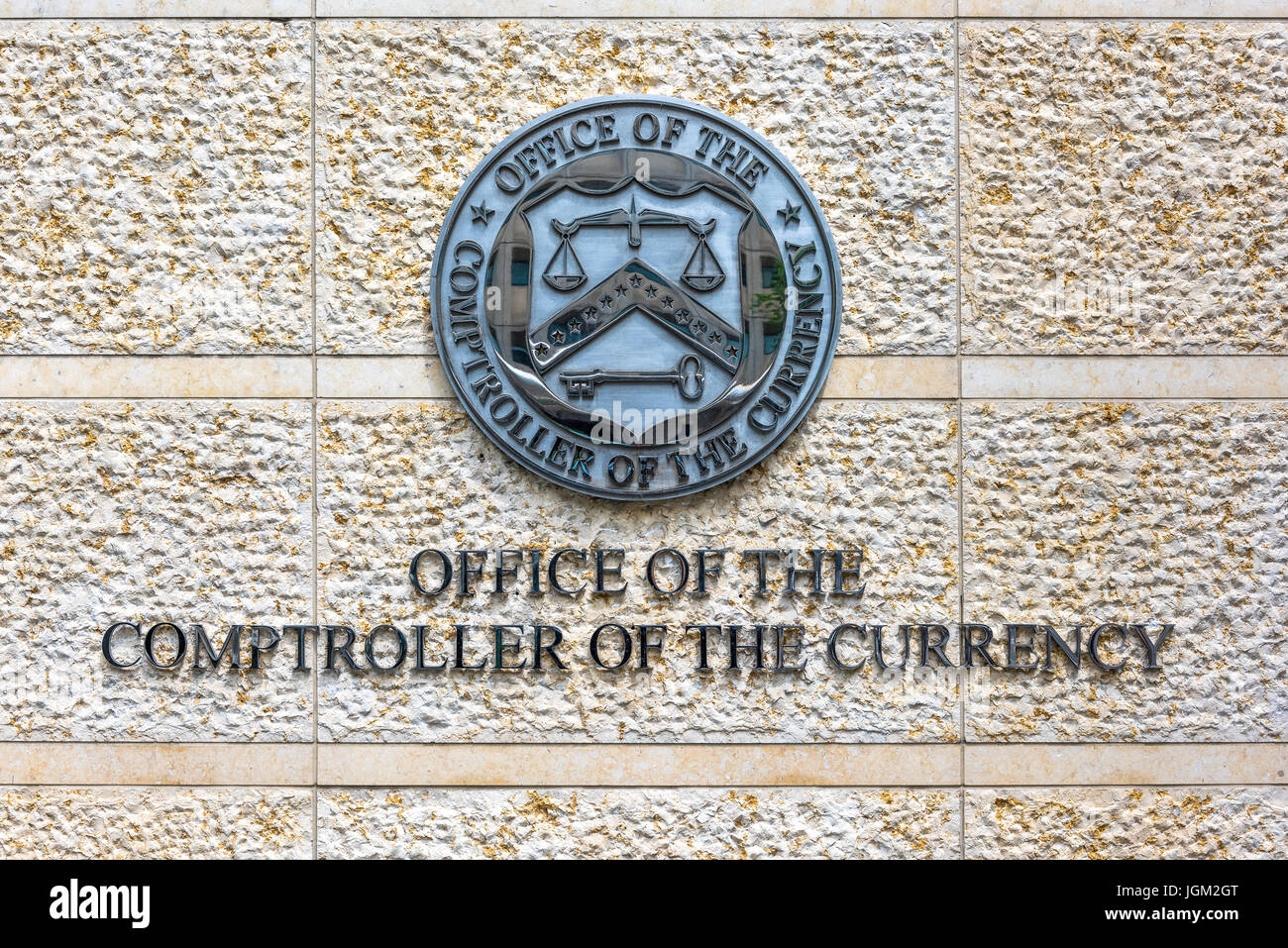 Washington DC, USA - 3. Juli 2017: Büro der Comptroller Währungszeichen und Logo in der Innenstadt von Stockfoto