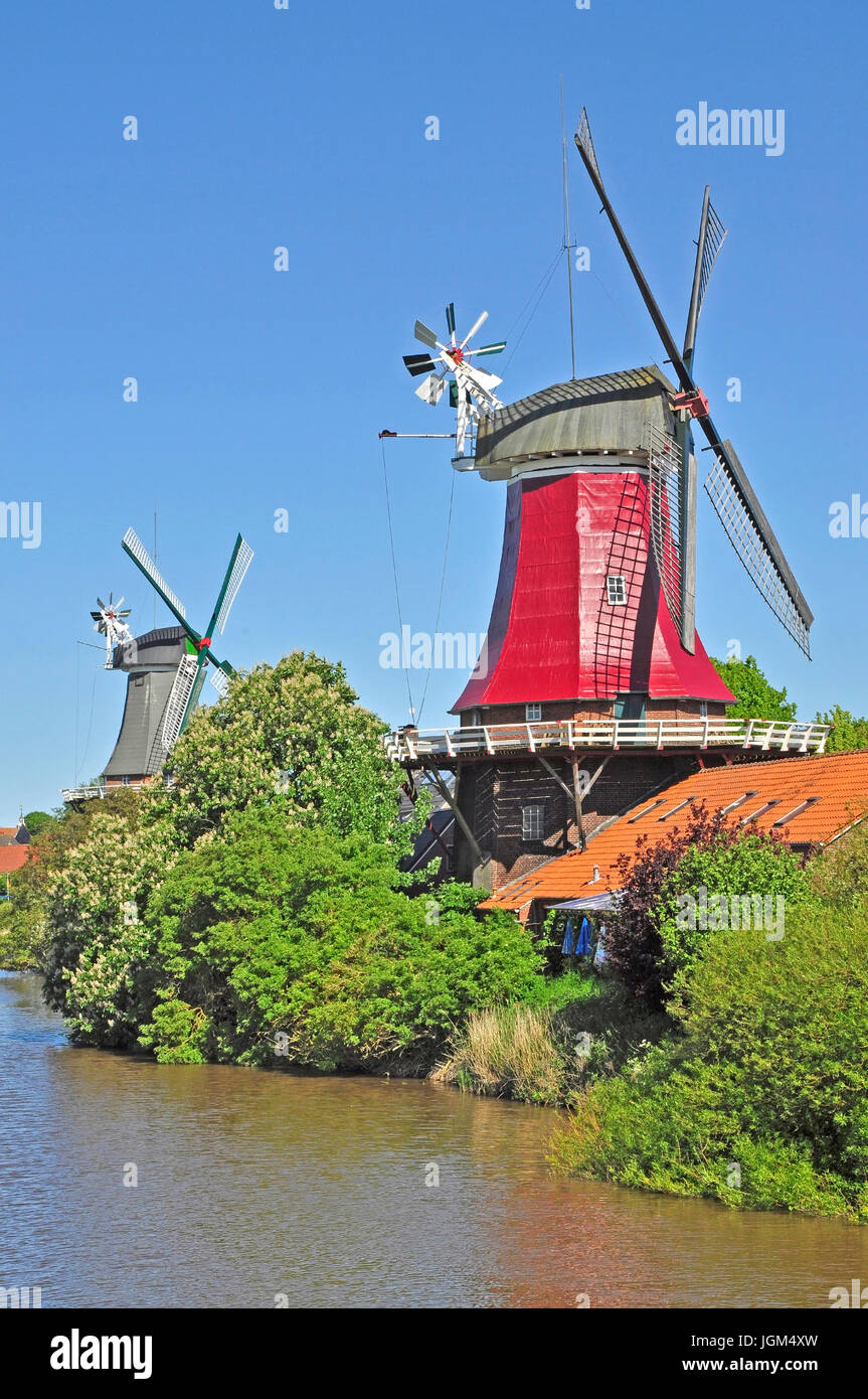 Europa, Deutschland, Niedersachsen, Ostfriesland, Friesland, Landschaft, blauer Himmel, Tag, Tageslicht, außen, Bereich Aufnahme, Foto, Reise, Tourismus, Verti Stockfoto