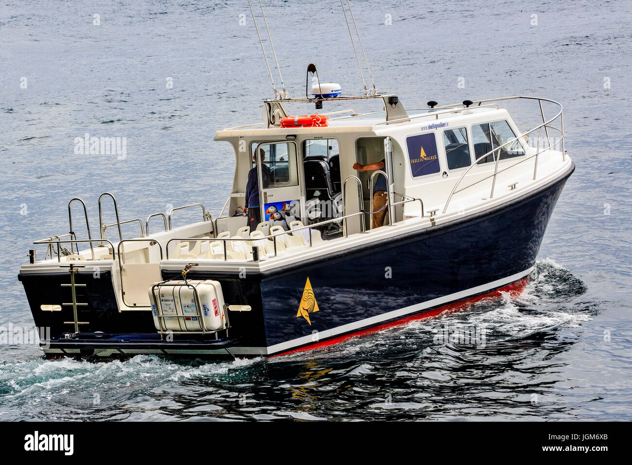 Passagiere auf Skellig Felsen tour Boot, County Kerry, Irland Stockfoto