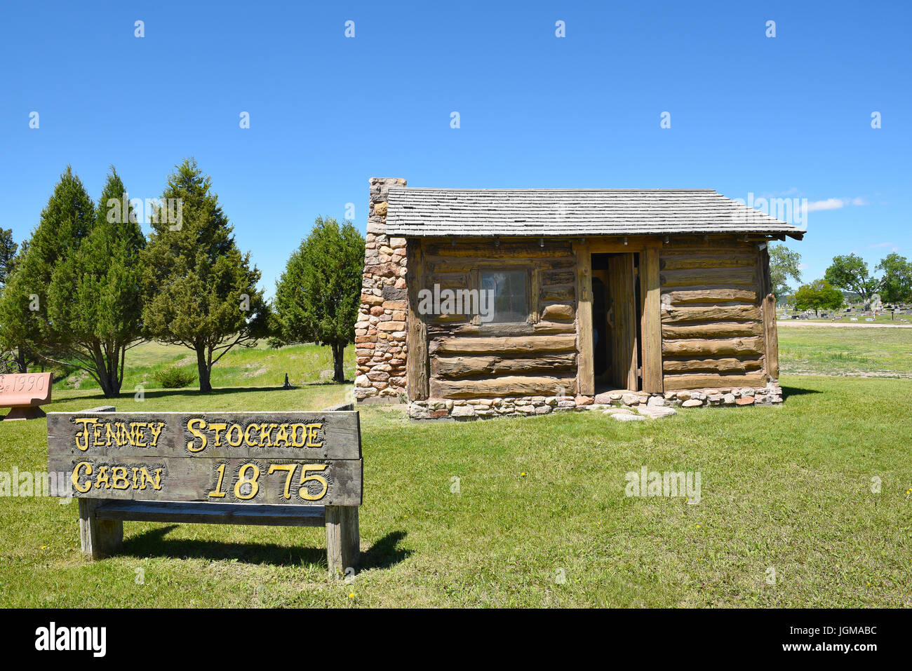 NEWCASTLE, WYOMING - 23. Juni 2017: Anna Miller Museum Jenney Palisade. Das Hauptmuseum befindet sich in Wyoming Army National Guard Kavallerie stabil, Stockfoto