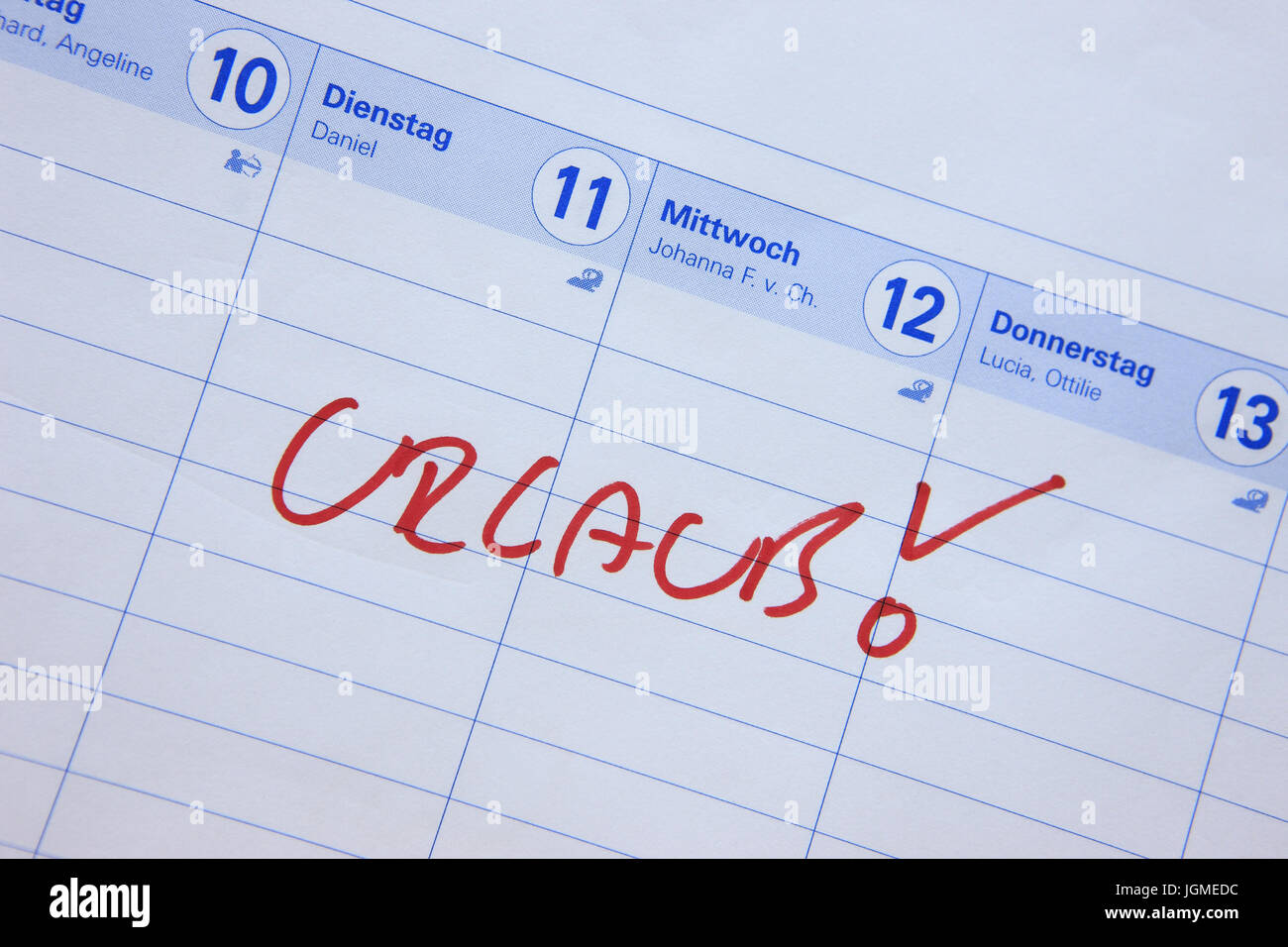 Kalendereintrag, Ferien - Kalender Kündigungsfrist, Urlaub, Kalendereintrag, Urlaub - Kalender beachten Stockfoto