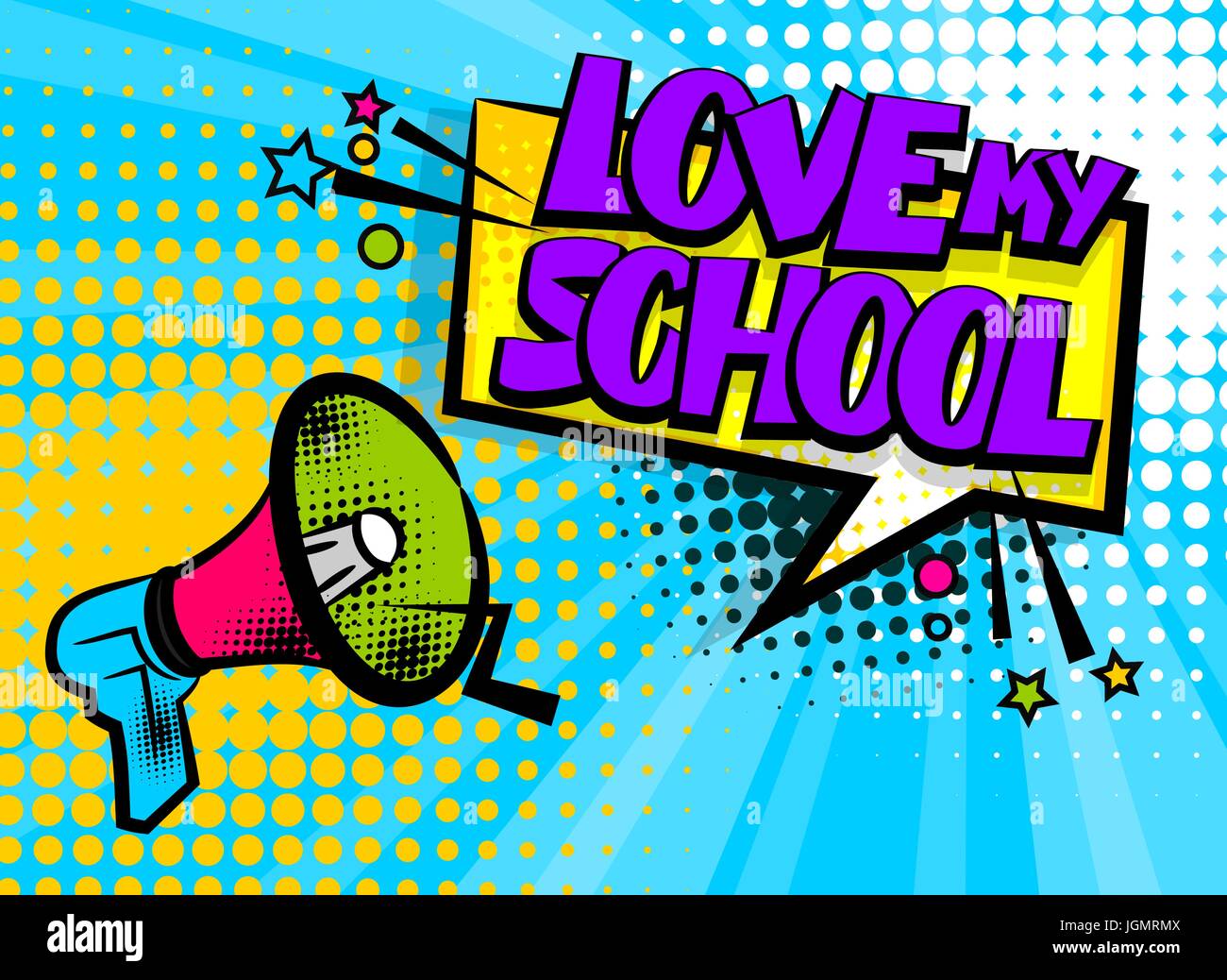 Megaphon Pop-Art Liebesschule Stock Vektor