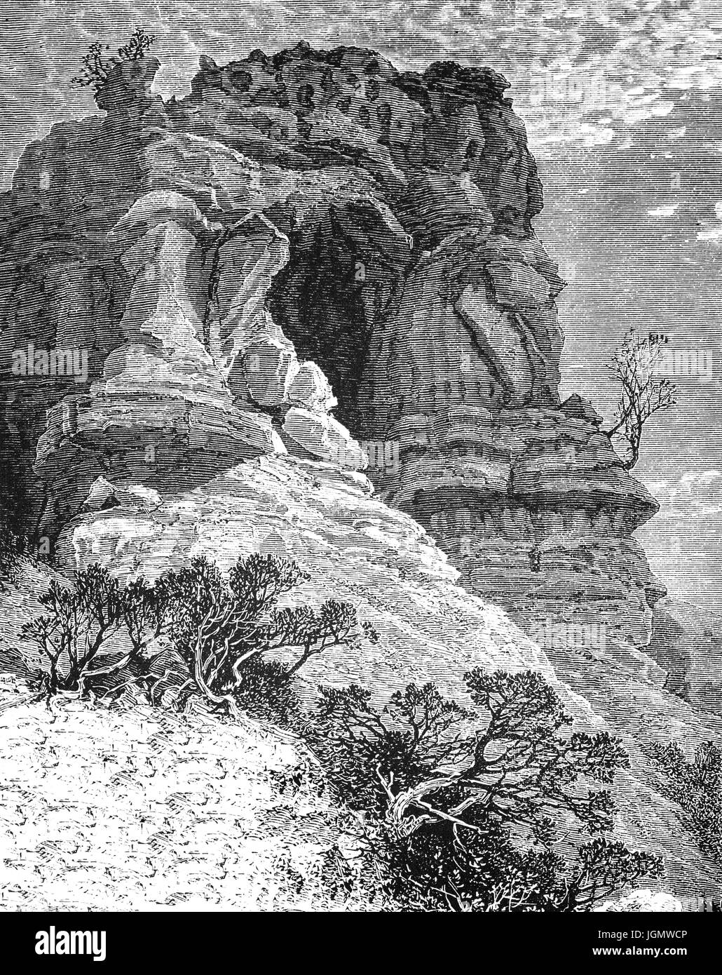 1879: castle Rock in der Sierra Nevada Berge, Kalifornien, Vereinigte Staaten von Amerika Stockfoto