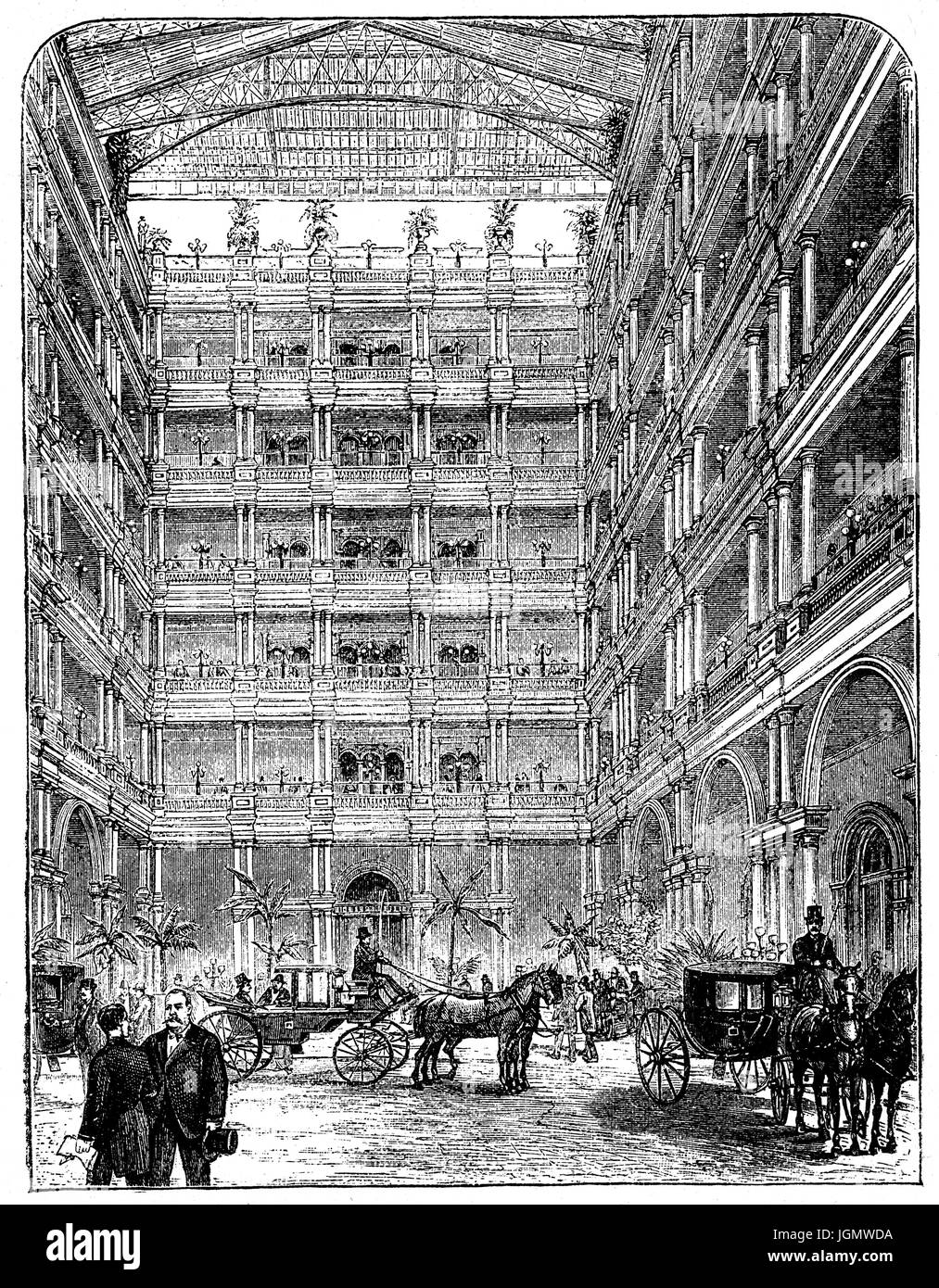 1879: der Innenhof des Palace Hotels, San Francisco, Vereinigte Staaten von Amerika Stockfoto