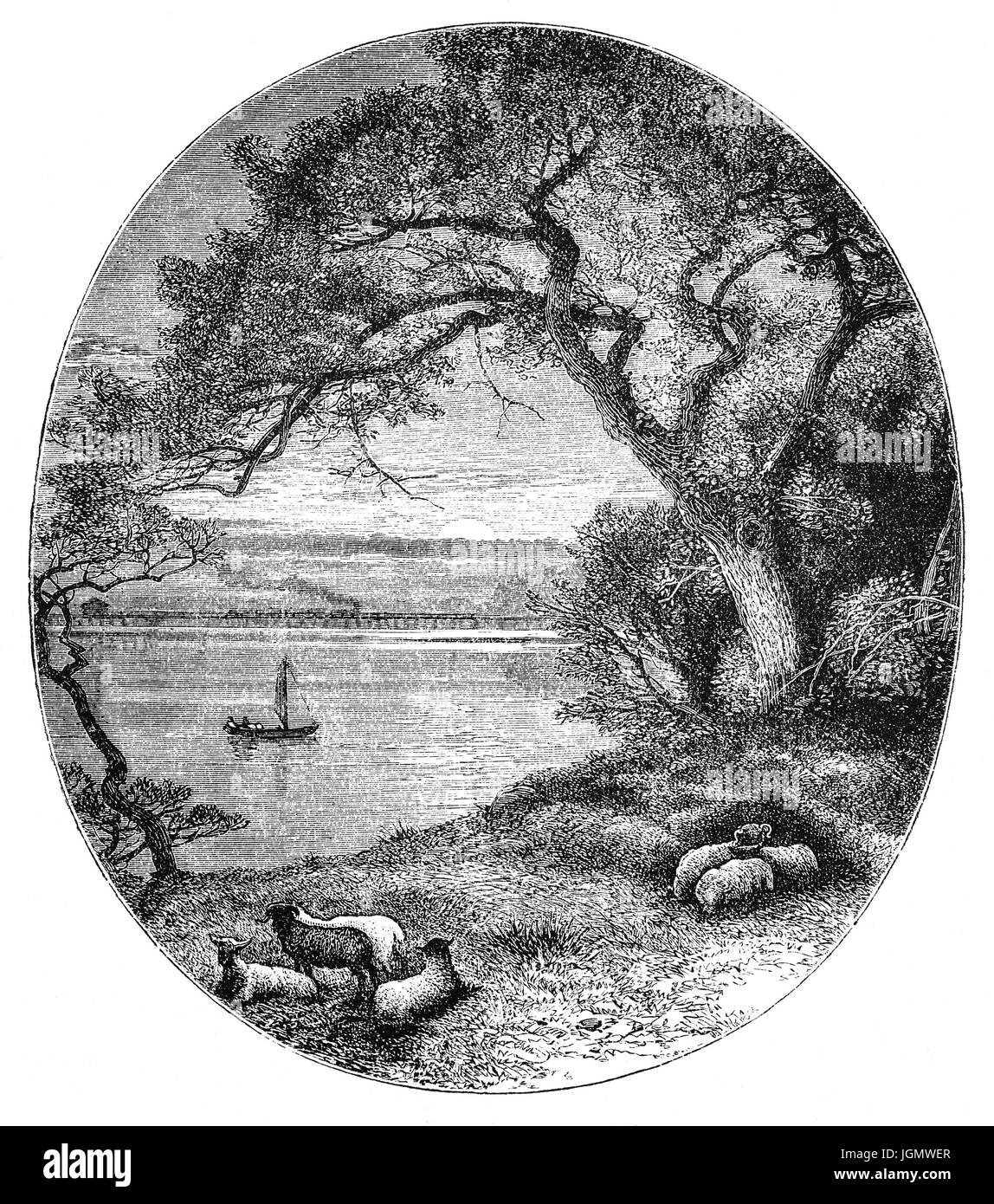 1879: Lake Merritt, eine große Gezeiten-Lagune in der Mitte von Oakland, California, Vereinigte Staaten von Amerika Stockfoto