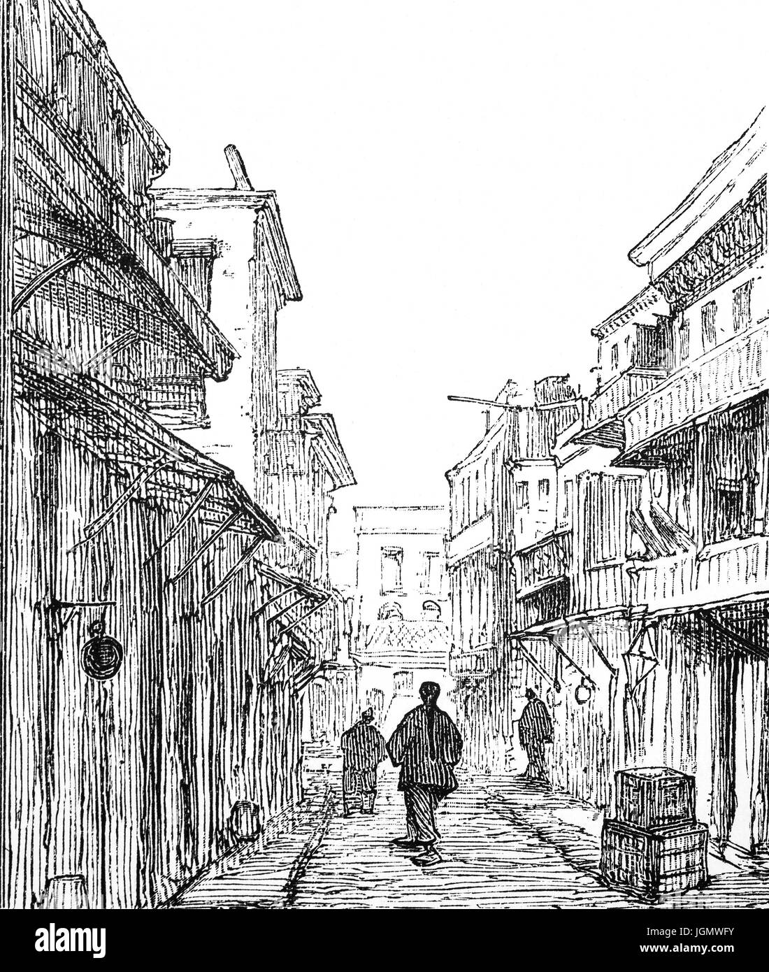 1879: Straßenszene in Chinatown, San Francisco, California, Vereinigte Staaten von Amerika Stockfoto