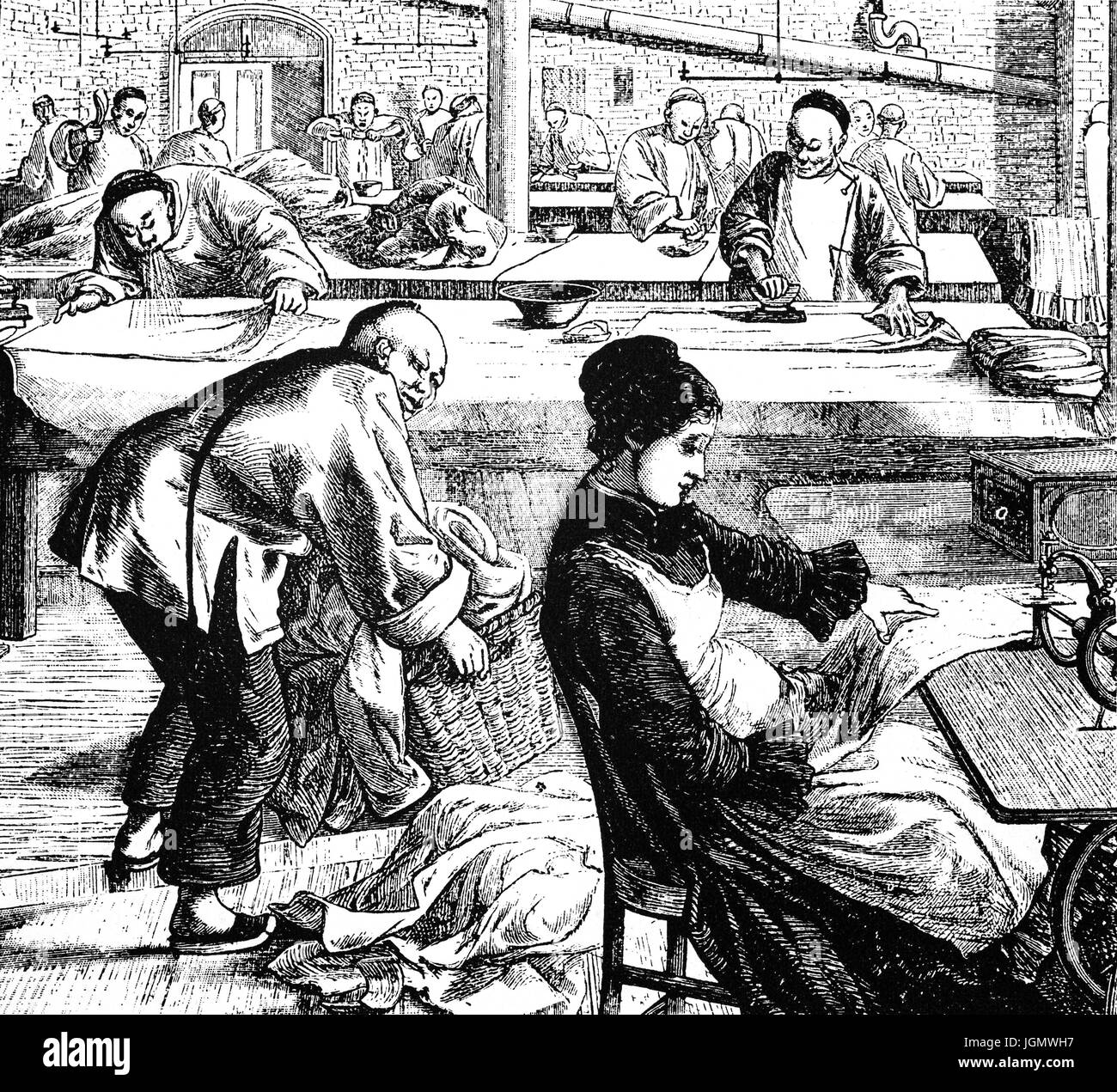 1879: das Bügelzimmer in der Wäscherei des Palace Hotels, San Francisco, California, Vereinigte Staaten von Amerika Stockfoto