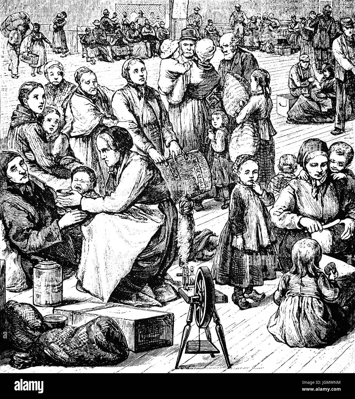 1879: Mitglieder der Kirche Jesu Christi der Heiligen der letzten Tage oder Mormonen Emigranten in Castle Clinton oder Fort Clinton, einmal bekannt als Schlossgarten im Battery Park in Manhattan, New York City, Vereinigte Staaten von Amerika Stockfoto