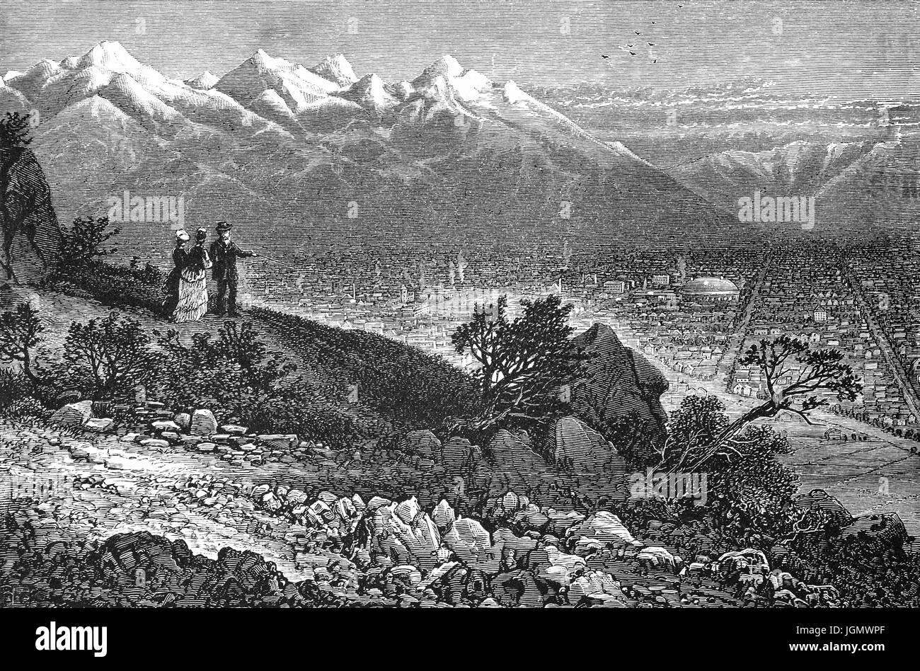 1879: eine Ansicht von Salt Lake City aus dem Wahsatch Berge, Utah, Vereinigte Staaten von Amerika Stockfoto