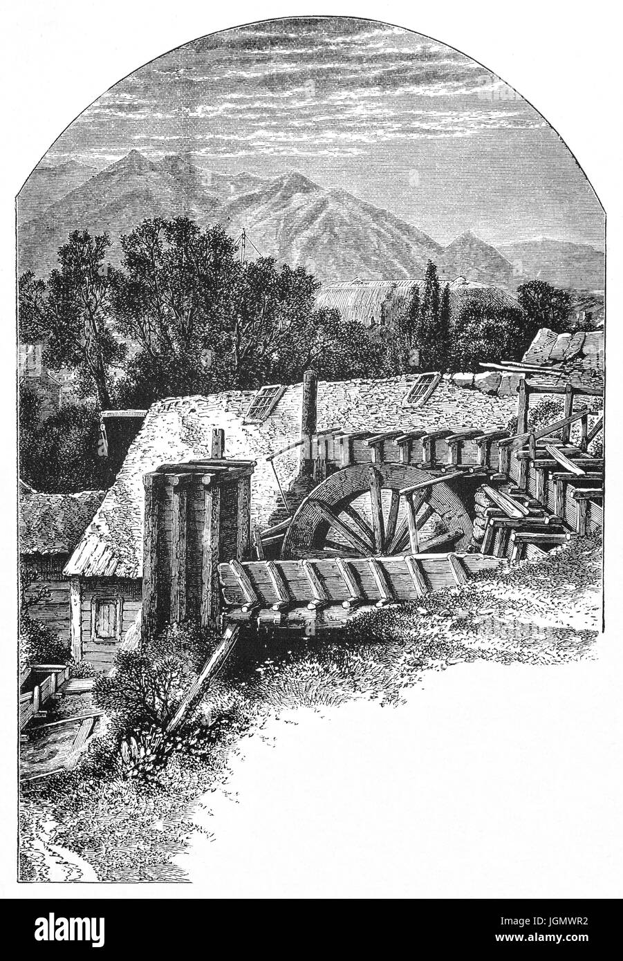 1879: eine alte Mühle in Salt Lake City, Ohio, Vereinigte Staaten von Amerika Stockfoto