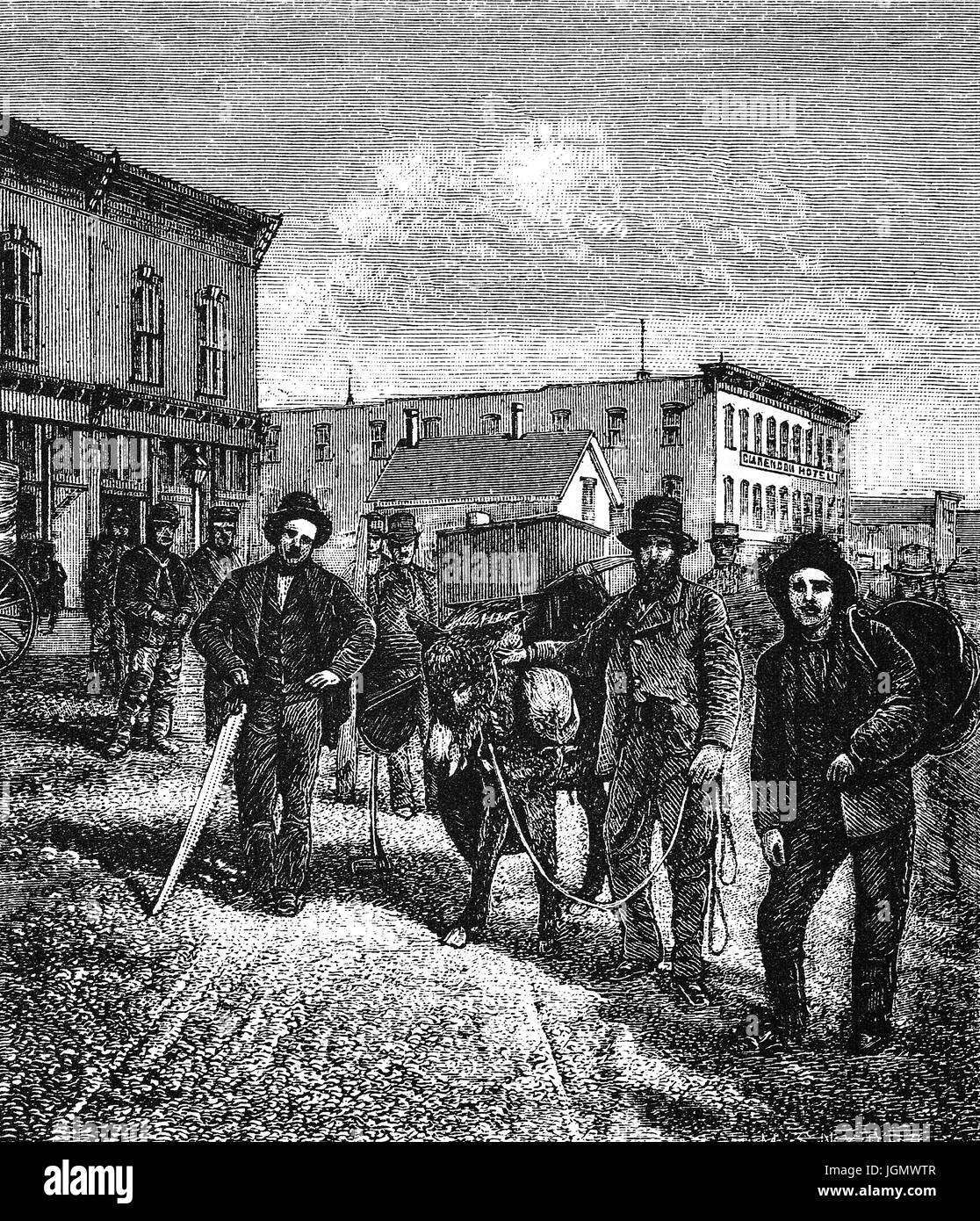 1879: Eine Gruppe von Prospektoren Silber in Salt Lake City für die Berge, Utah, Vereinigte Staaten von Amerika Stockfoto