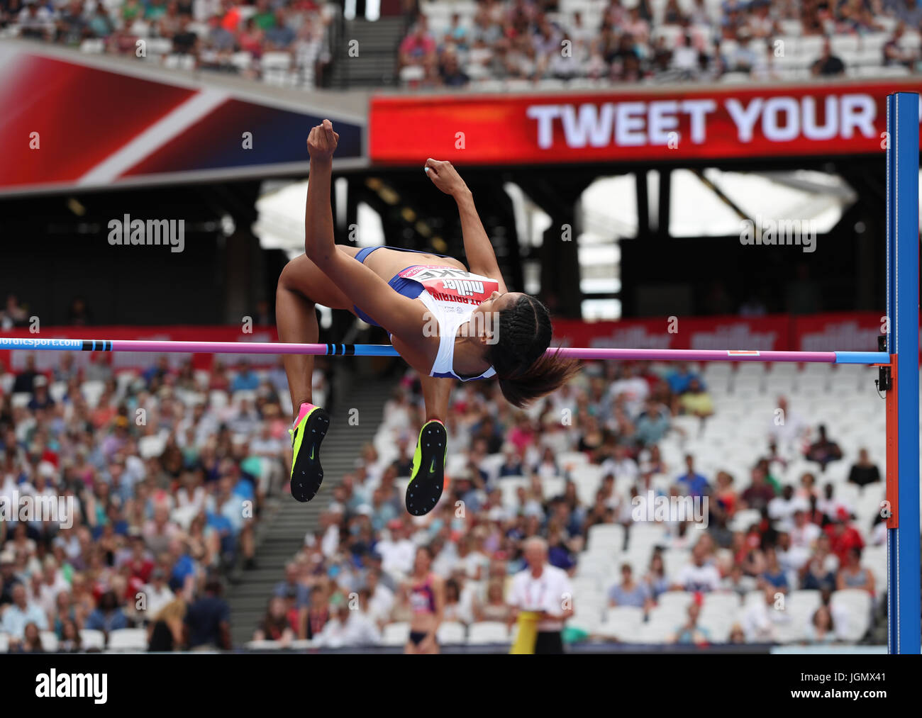 Der britische Morgan Lake tritt während der Muller London Anniversary Games 2017 im London Stadium beim Women's High Jump an. Drücken Sie Verbandsfoto. Bild Datum Sonntag 9 2017. Juli. Der Bildnachweis sollte Chris Radburn/PA lauten Stockfoto