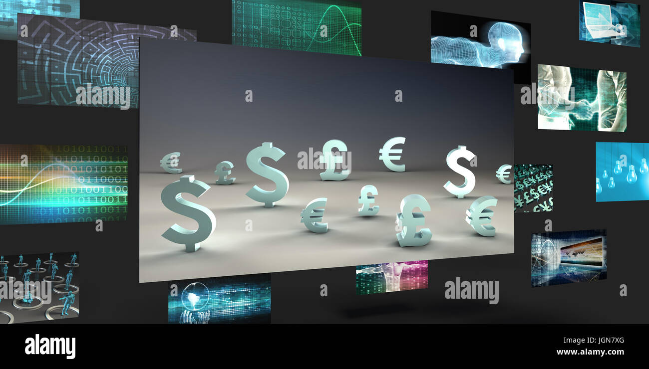 Währung, Handel, Vertrieb und Marketing-abstraktes Konzept Stockfoto
