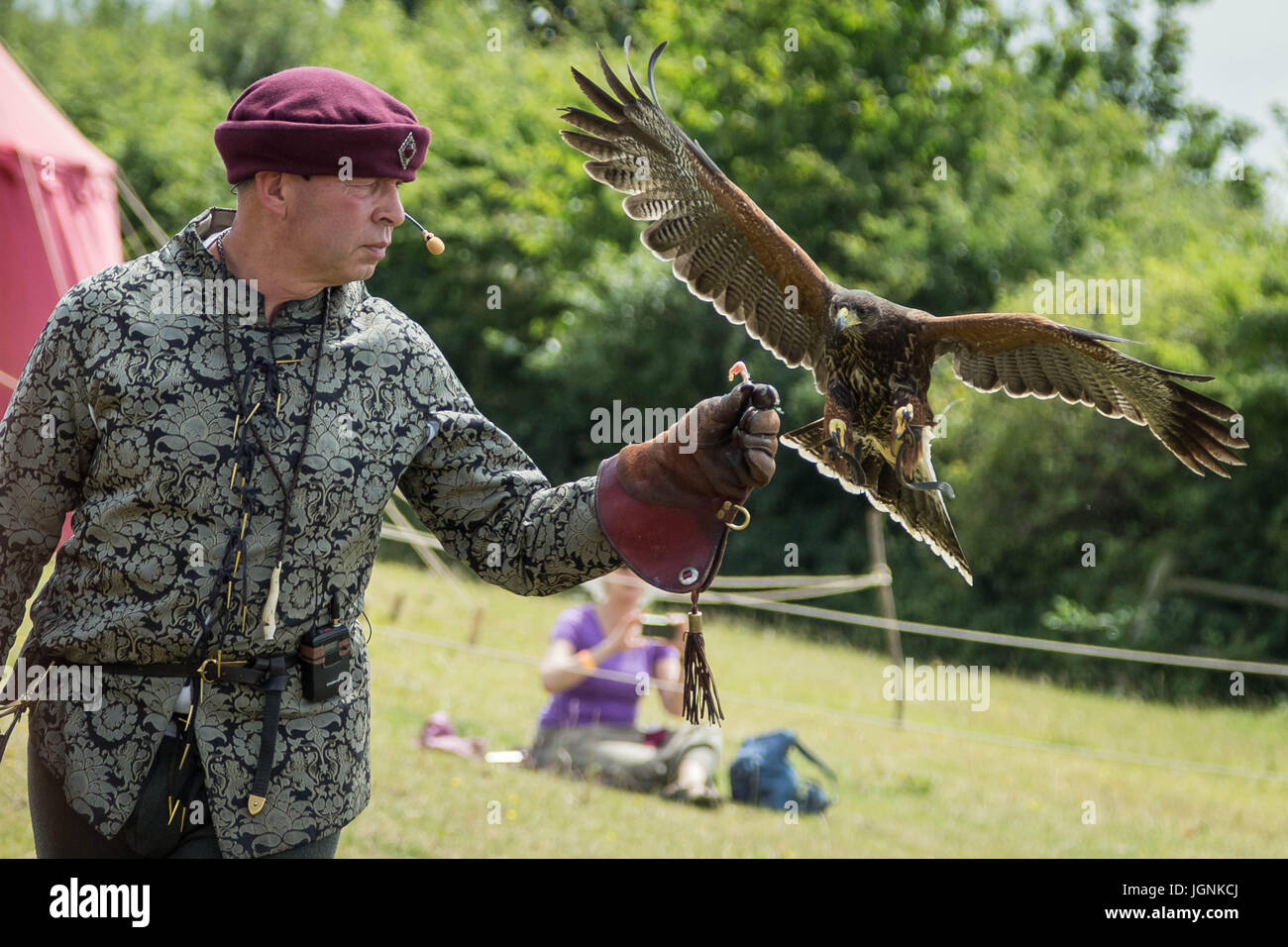 London, Eltham, Großbritannien. 8. Juli 2017. Mittelalterliche Falknerei an der großartigen mittelalterlichen Turnier, Eltham Palace. © Guy Corbishley/Alamy leben Nachrichten Stockfoto