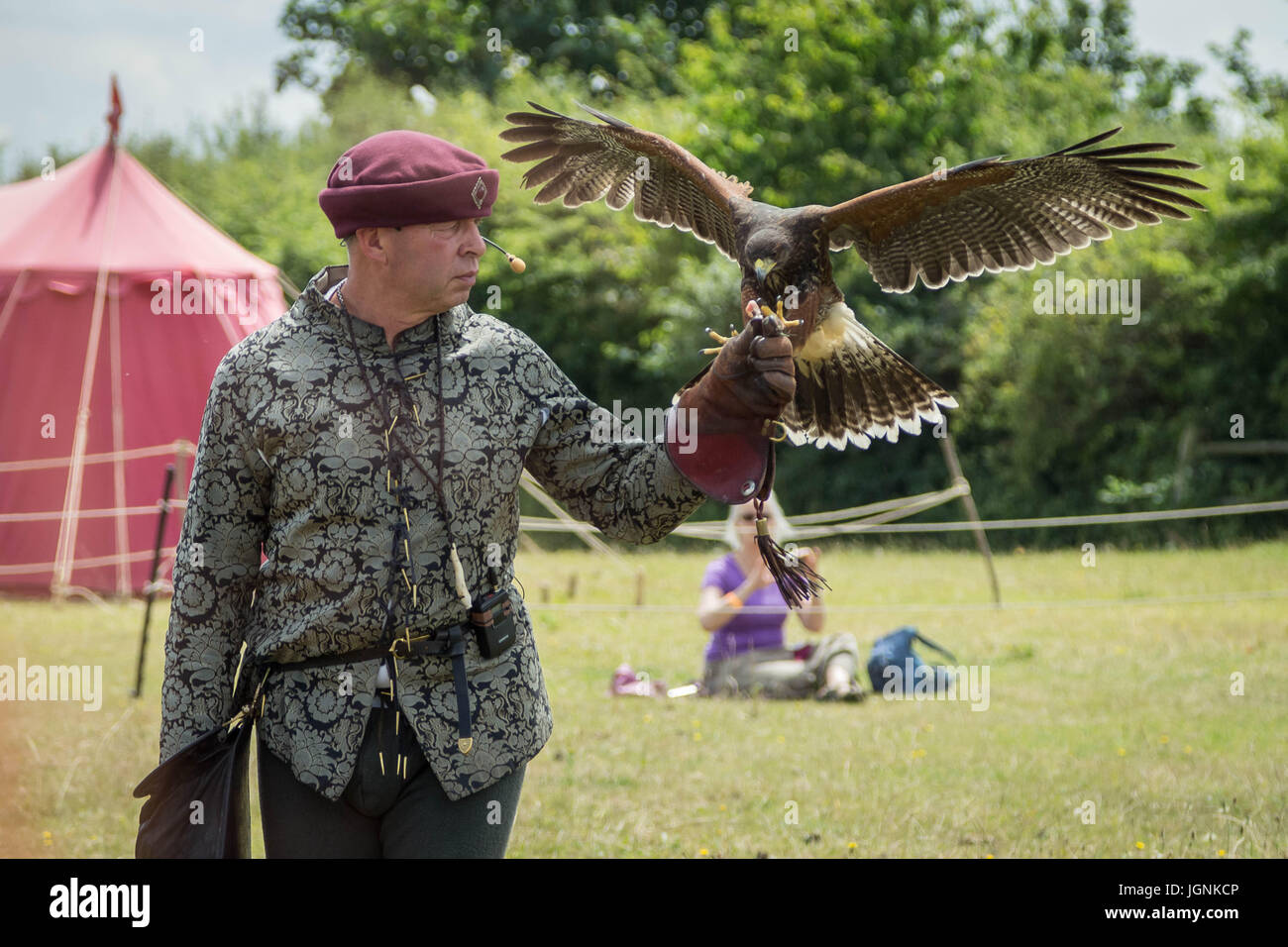 London, Eltham, Großbritannien. 8. Juli 2017. Mittelalterliche Falknerei an der großartigen mittelalterlichen Turnier, Eltham Palace. © Guy Corbishley/Alamy leben Nachrichten Stockfoto