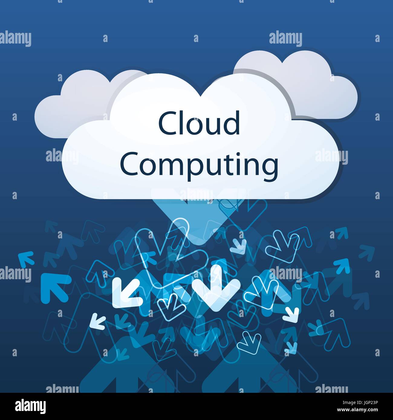 Datenfluss in und aus der Cloud - abstrakte bunte Cloud-Computing-Konzeptdesign mit Pfeilen - Abbildung in bearbeitbares Vektor-Format Stock Vektor