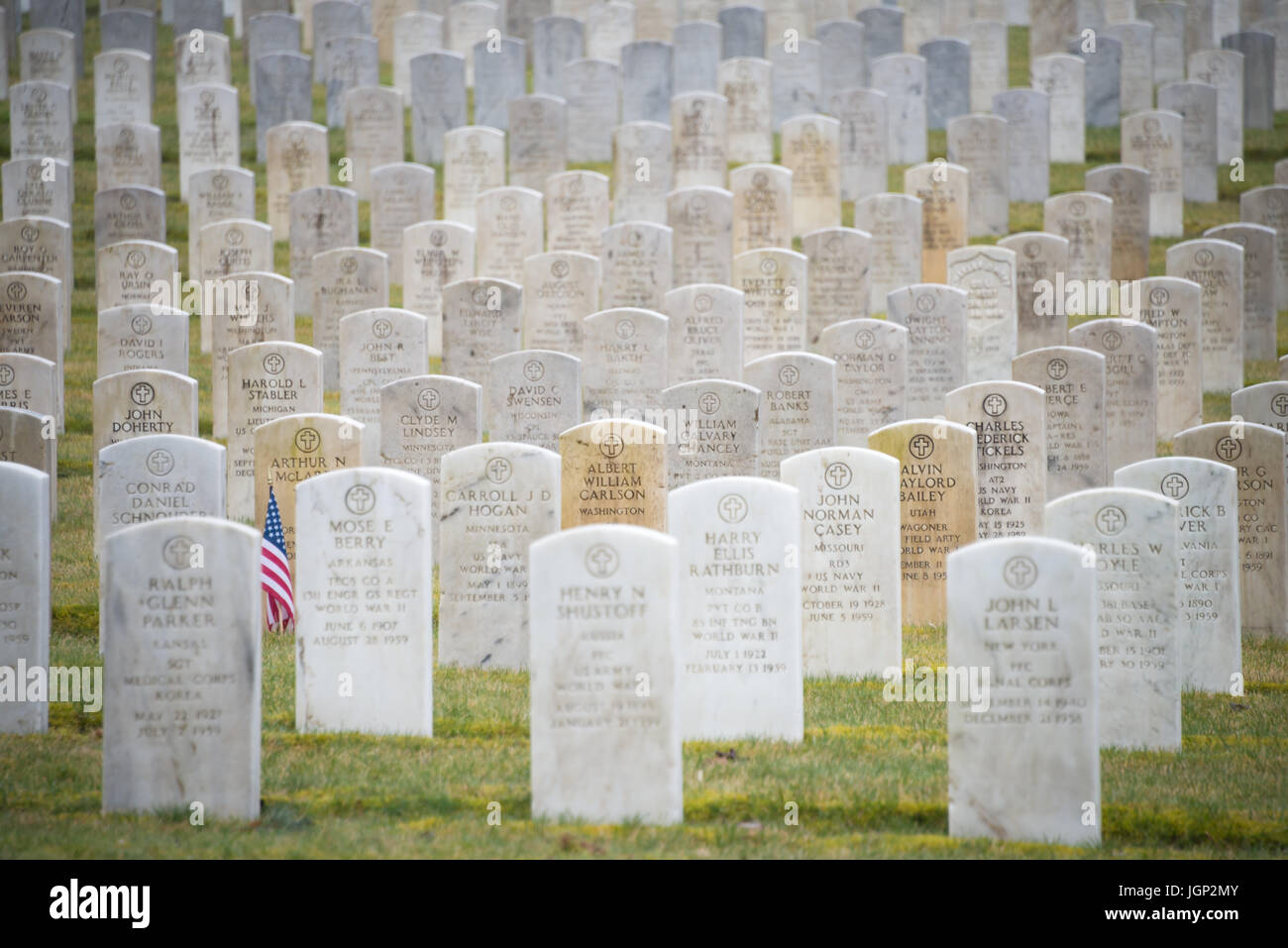 Reihen von weißen Granit Tombstones im Soldatenfriedhof Stockfoto