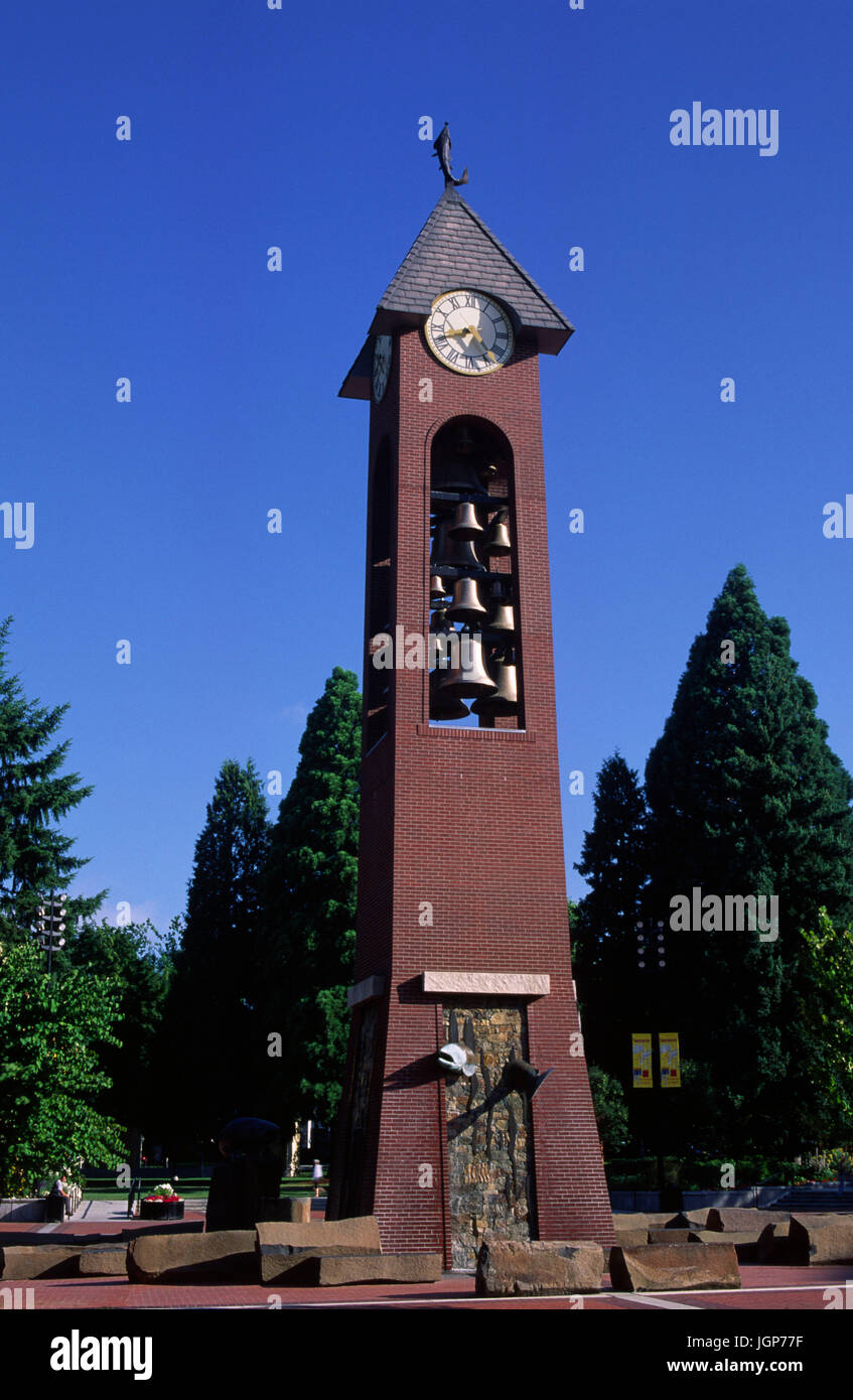 Salmon Run Glockenturm, Ester Short Park, Vancouver, Washington Stockfoto