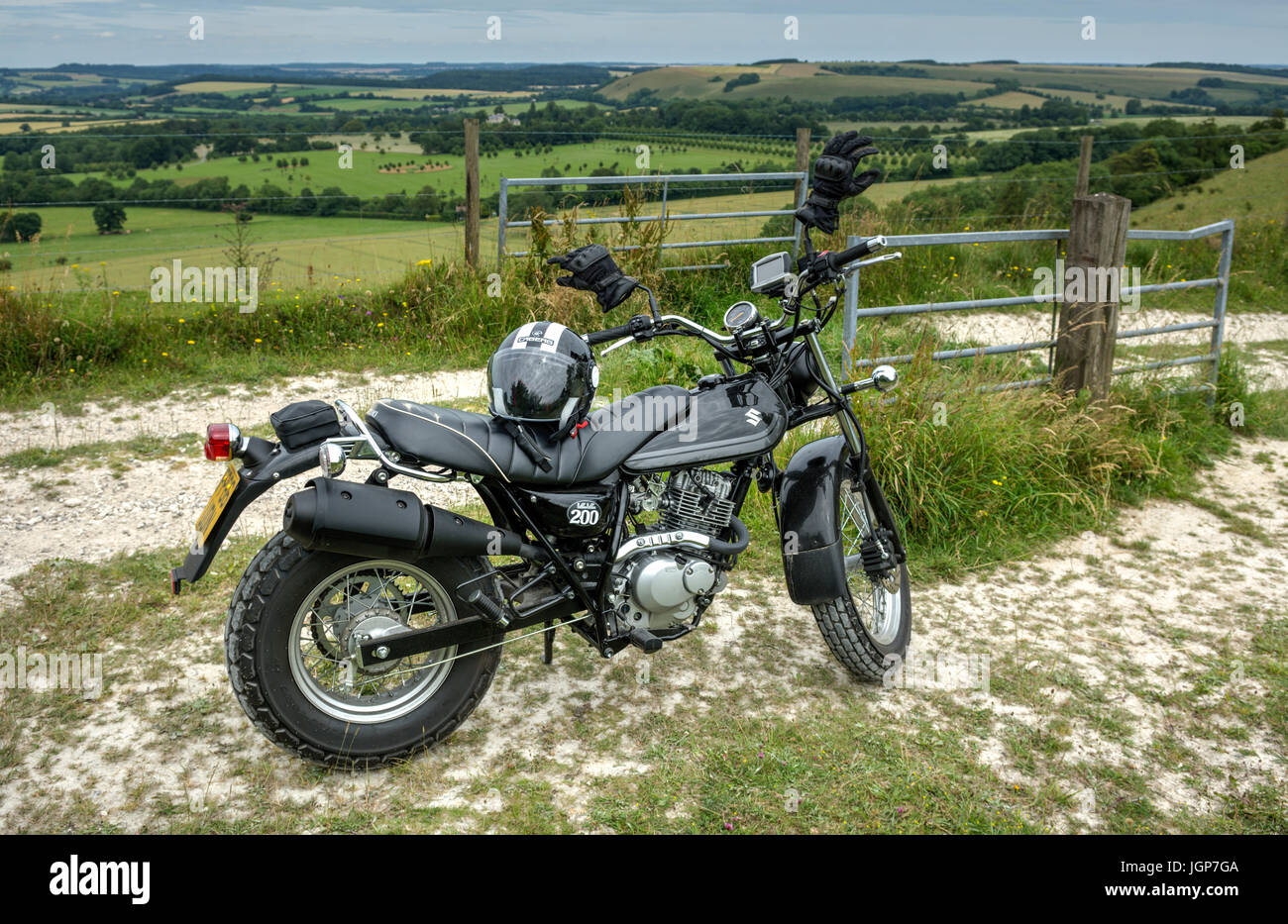 Motorrad auf Salisbury Plains Stockfoto