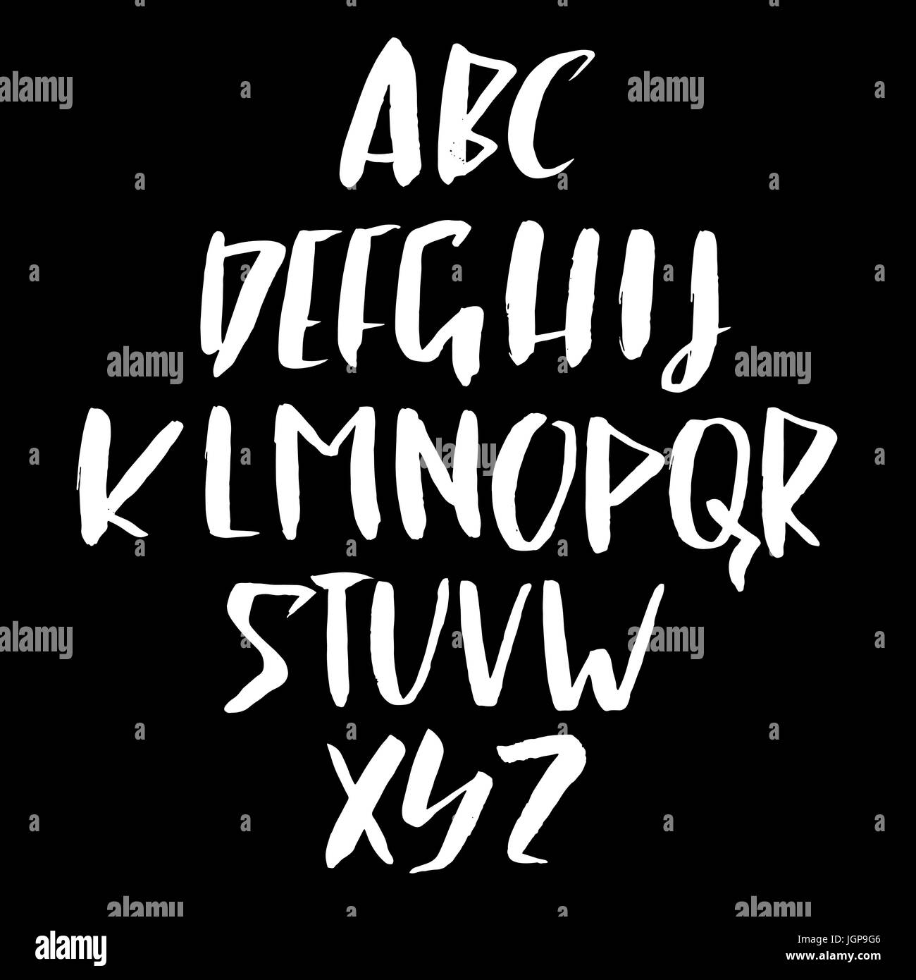 Hand gezeichnet Retro-Kalligraphie Schrift. Moderne Pinsel Schriftzug. Grunge-Stil-Alphabet. Vektor-Illustration. Stock Vektor