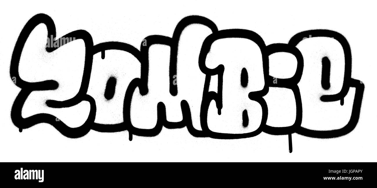 Graffiti gesprüht Zombie Schriftarten in schwarz auf weiß Stock Vektor