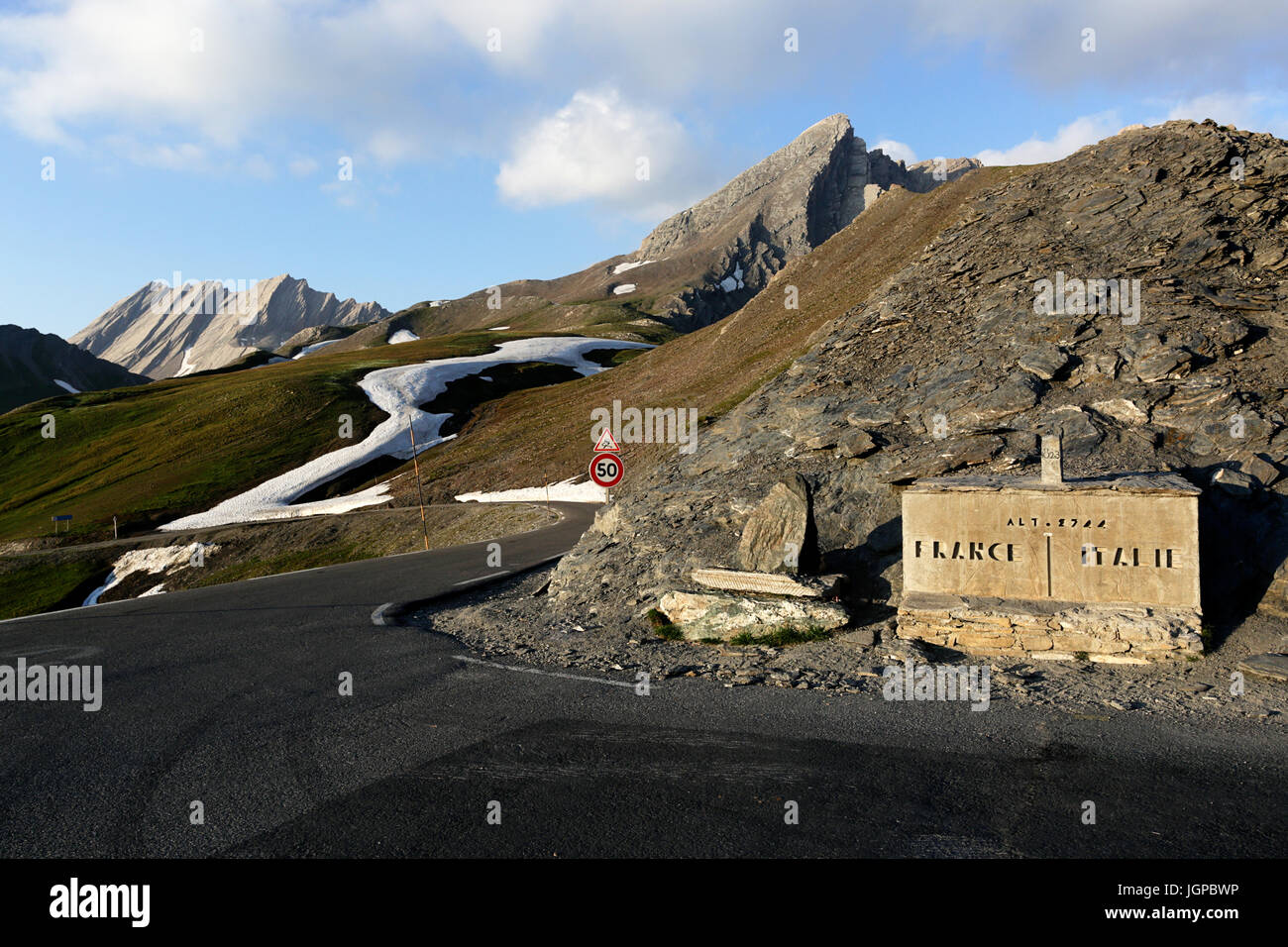 Berg Grenze zwischen Frankreich und Italien, Col Agnel, Alpen, Frankreich. Stockfoto