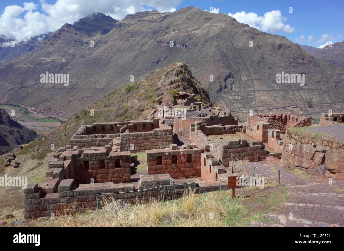 Die Inti Wattana Tempelkomplex von Pisac Inka-Ruinen Stockfoto