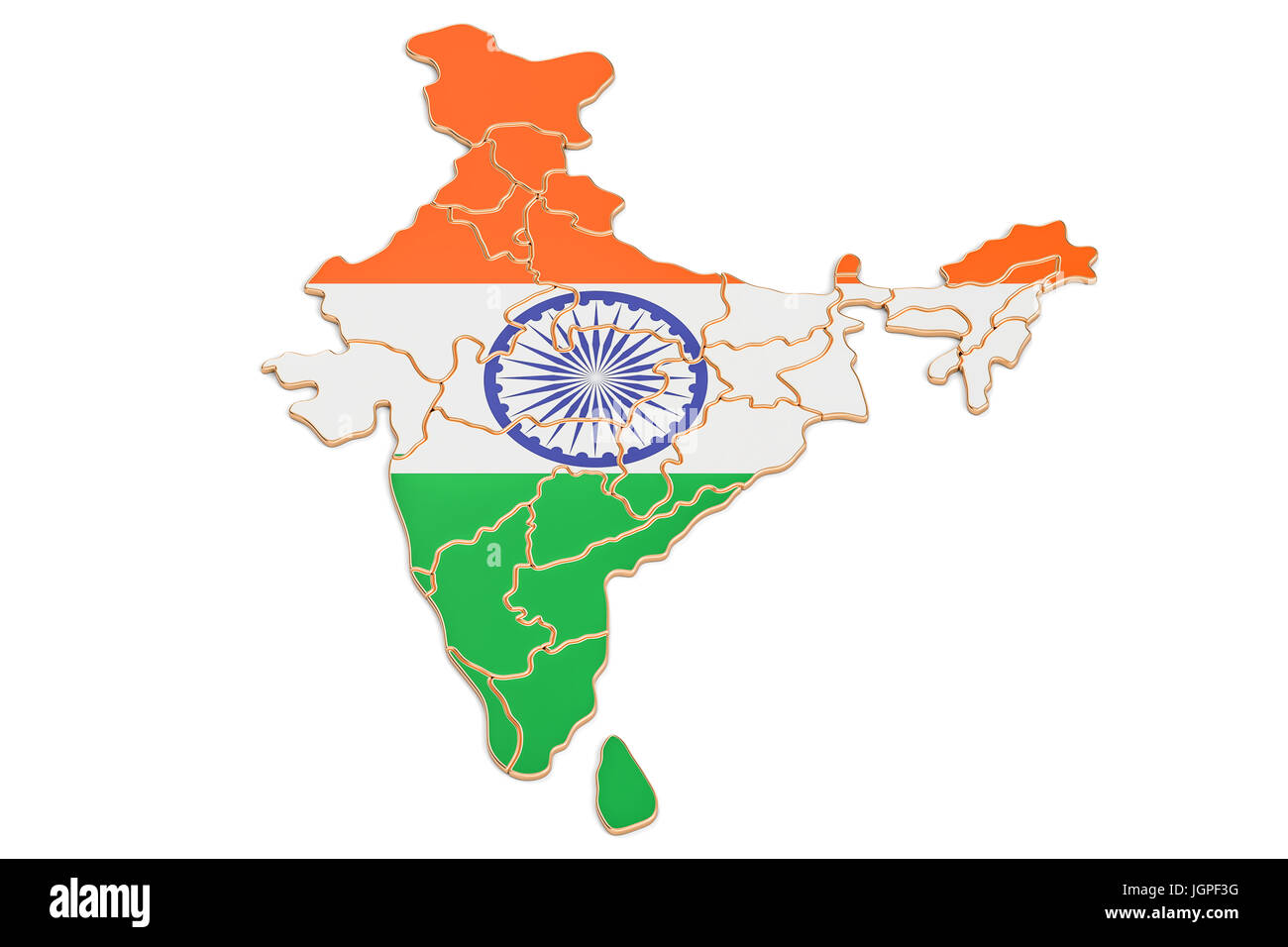 Indien Karte Closeup, 3D-Rendering isolierten auf weißen Hintergrund Stockfoto