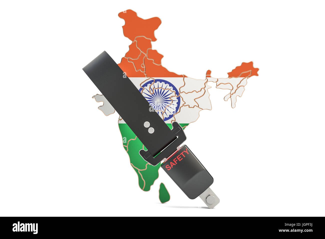 Indische Karte mit Sicherheitsgurt. Sicherheit und Schutz oder Versicherungskonzept, 3D rendering Stockfoto