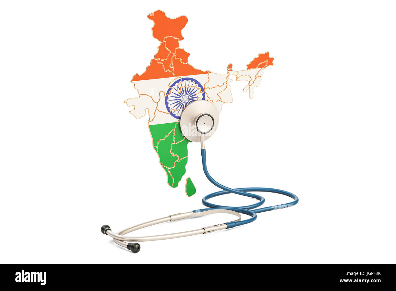 Indische Karte mit Stethoskop, nationalen Gesundheits-Konzept, 3D-Rendering Stockfoto