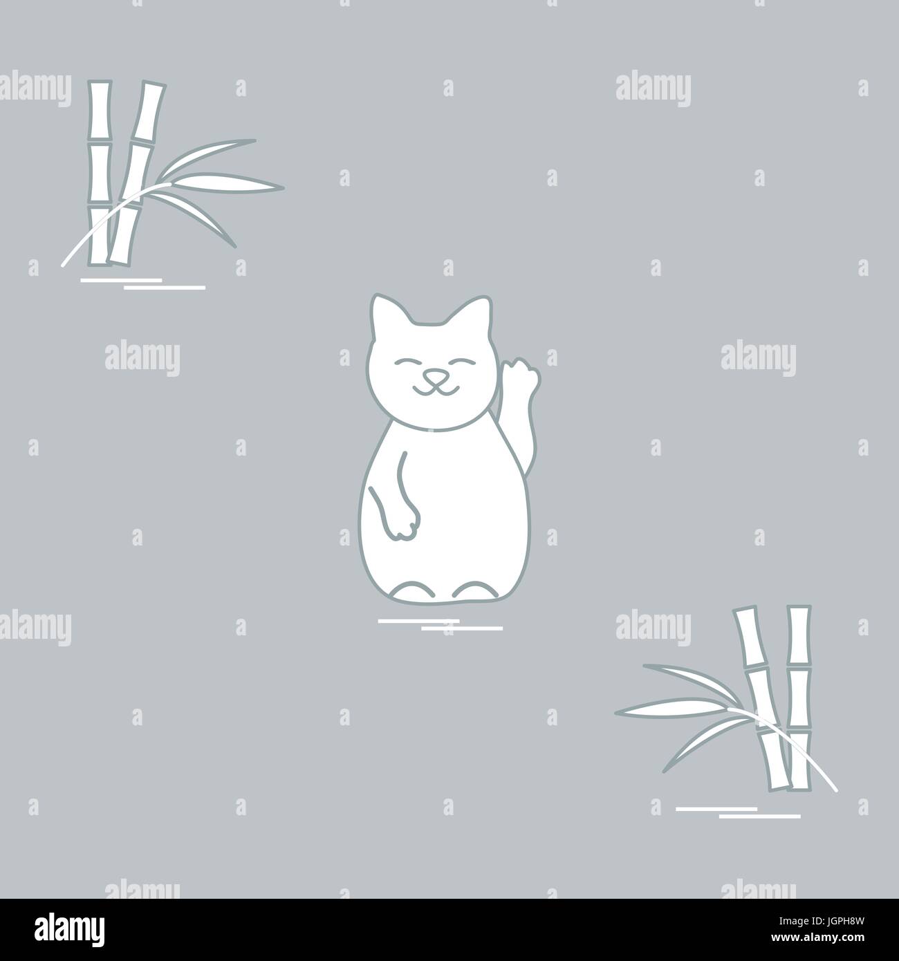 Stilisierte Ikone der japanischen glückliche Katze Maneki Neko. Reisen und Freizeit. Design für Banner, Poster oder Druck. Stock Vektor