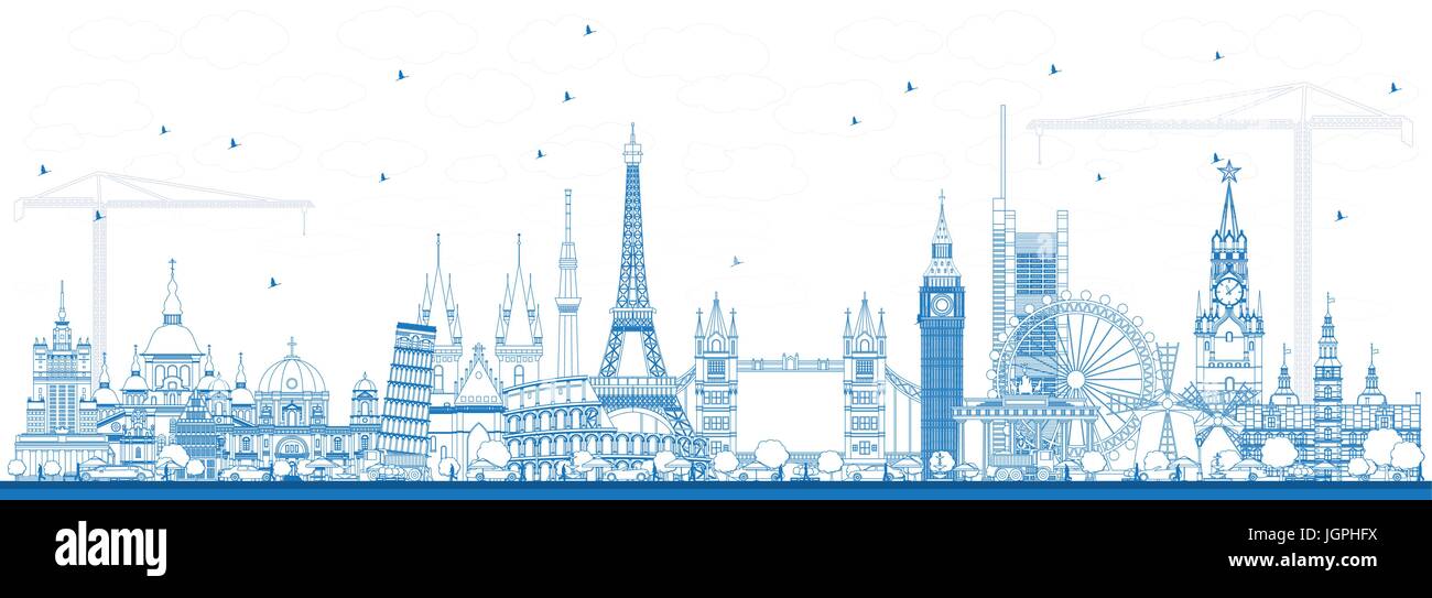 Übersicht Sehenswürdigkeiten in Europa. Vektor-Illustration. Geschäftsreisen und Tourismus-Konzept. Image für Präsentation, Banner, Plakat und Website Stock Vektor